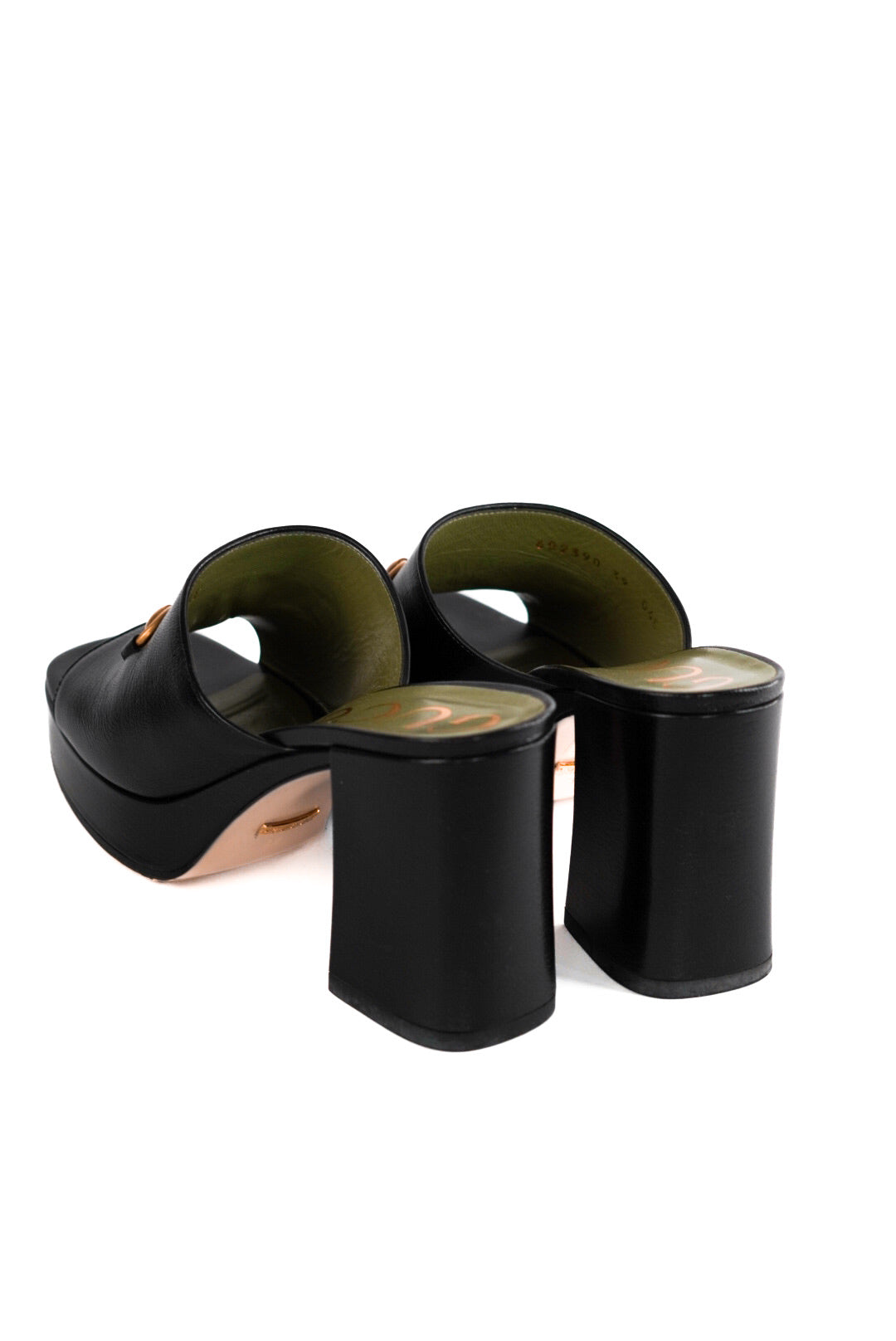 Gucci Black Leather Horsebit Platform Slide Sandals Size 39