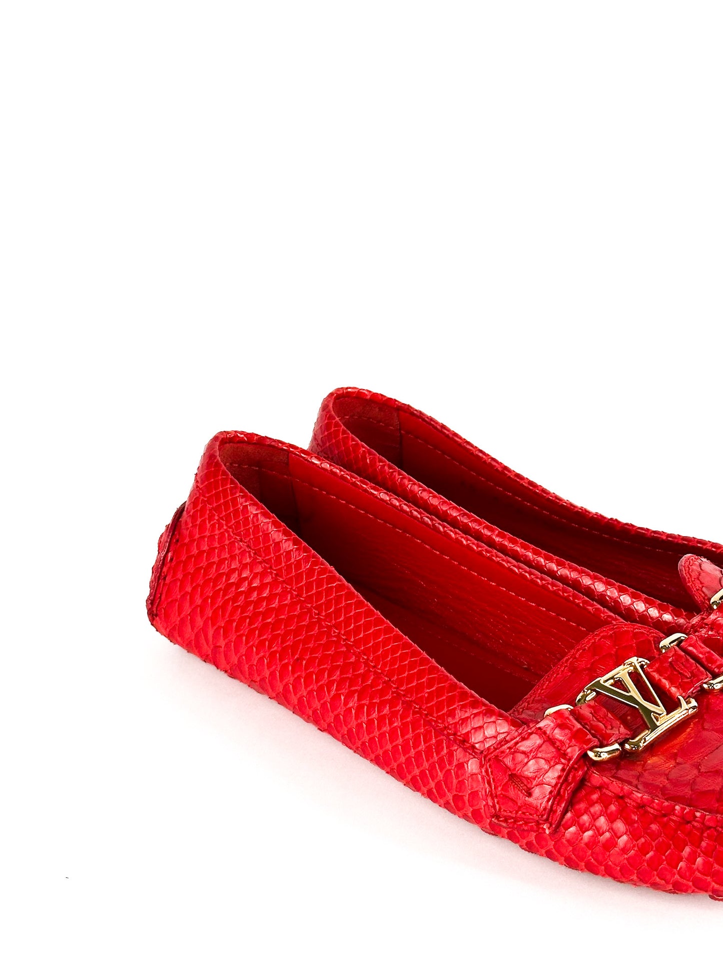 Louis Vuitton Red Python Leather Loafers Size 40