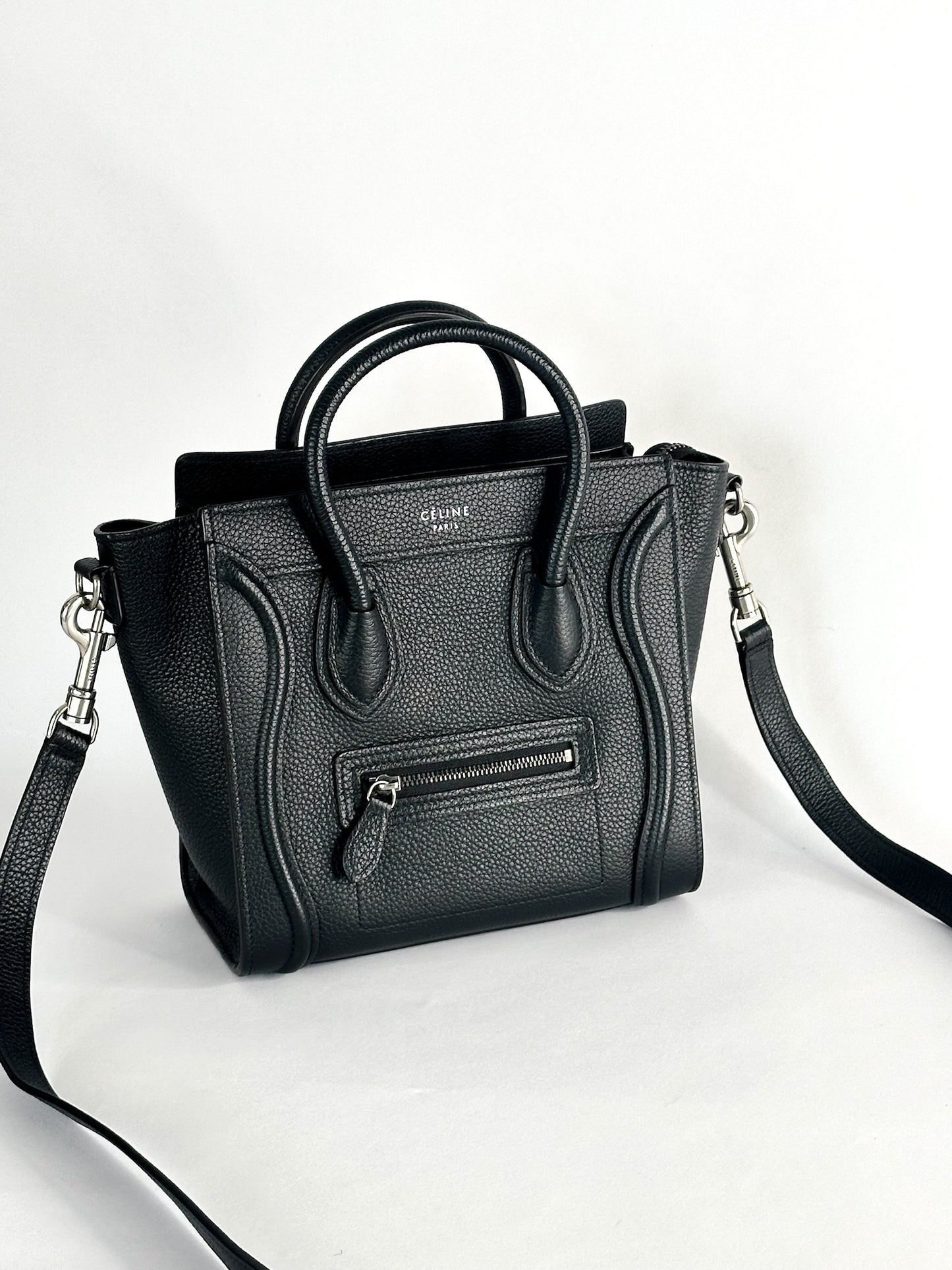 Celine Nano Luggage Bag In Drummed Calfskin Leather