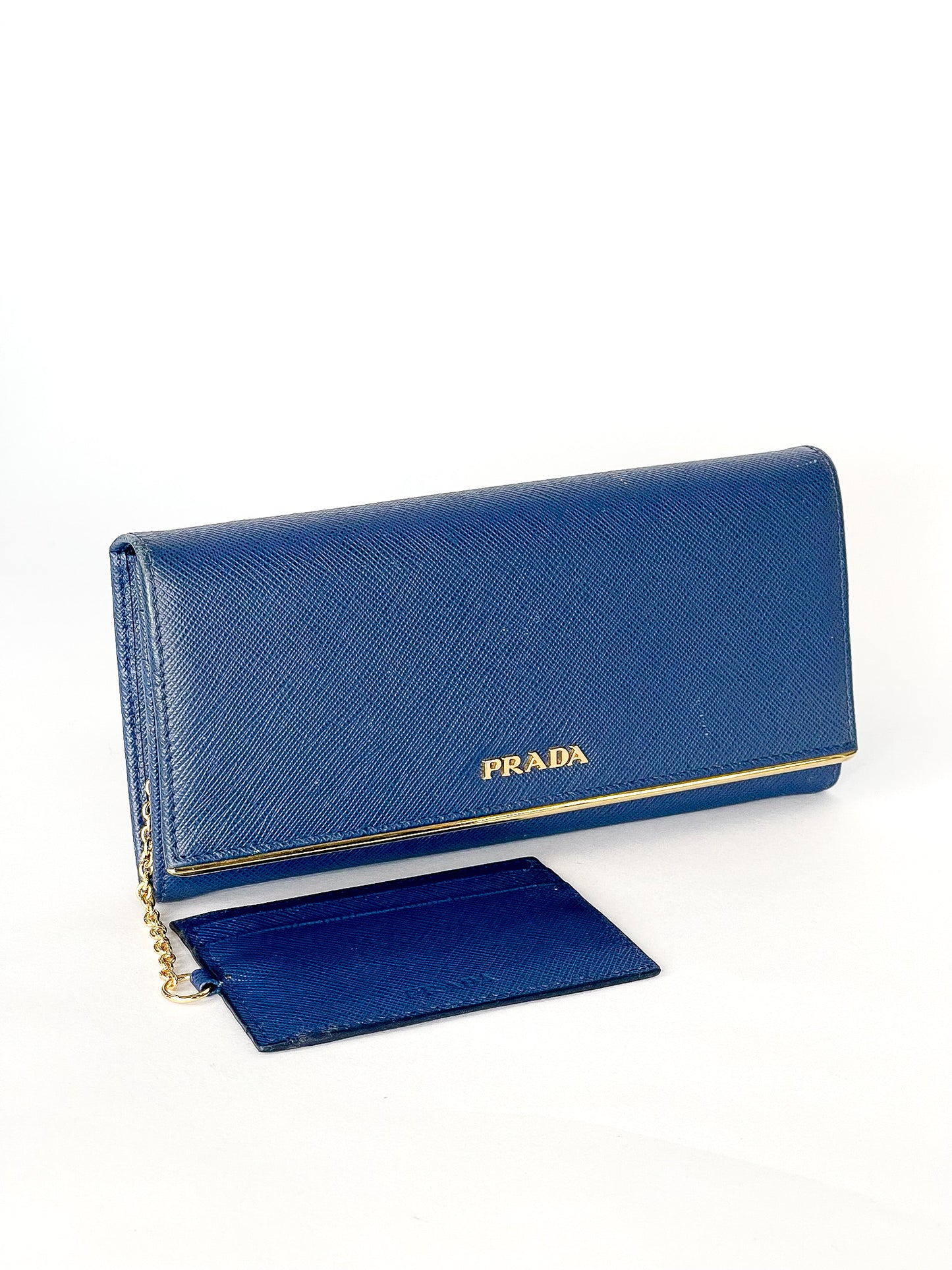 Prada Saffiano Long Wallet Blue
