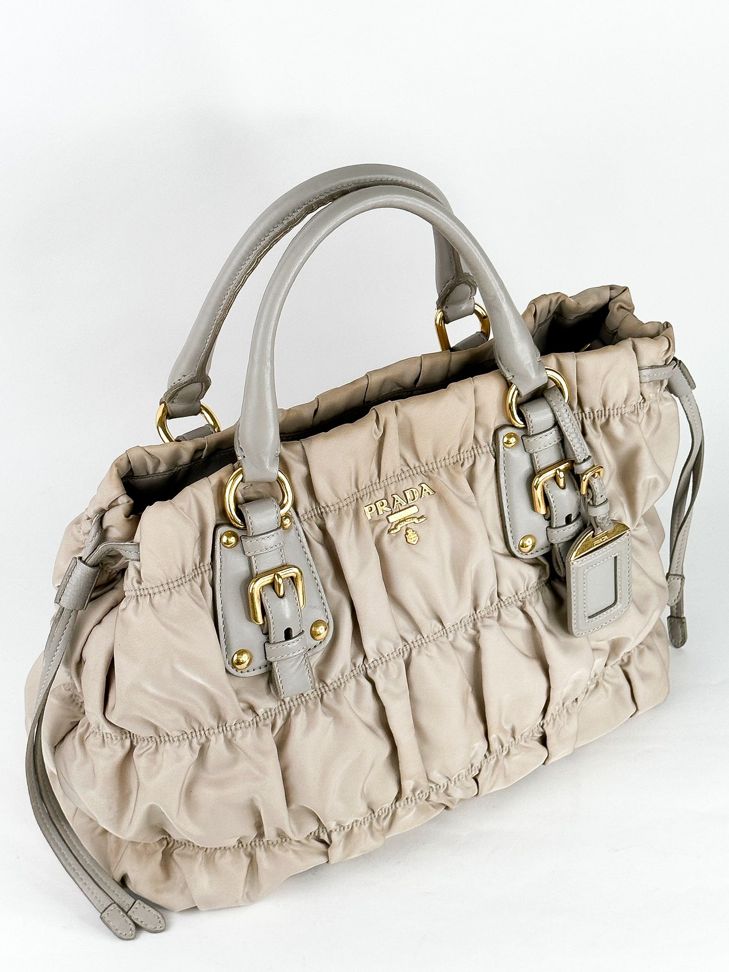 Prada Tessuto Gaufre Alluminio Two Way Bag Gold Hardware