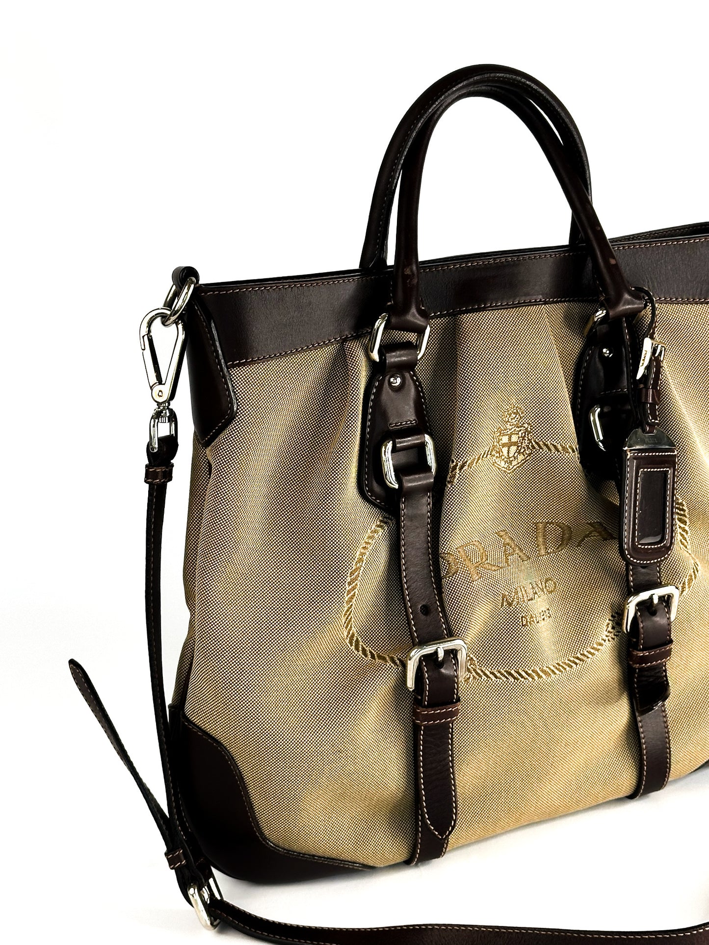 Prada Jacquard Two Way Tote Shoulder Bag