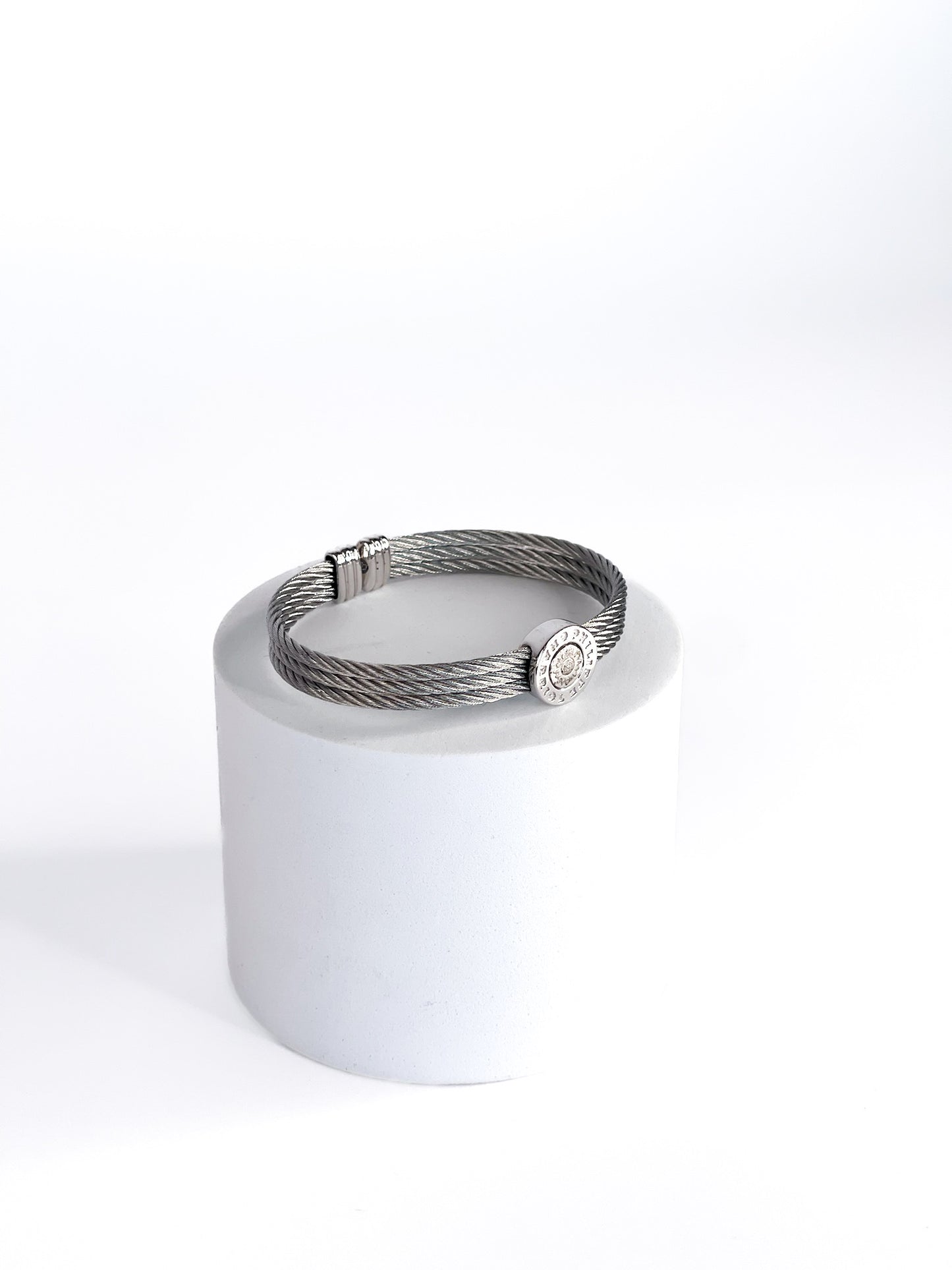 Philippe Charriol Stainless Steel Three Cables Round Logo Bangle Bracelet