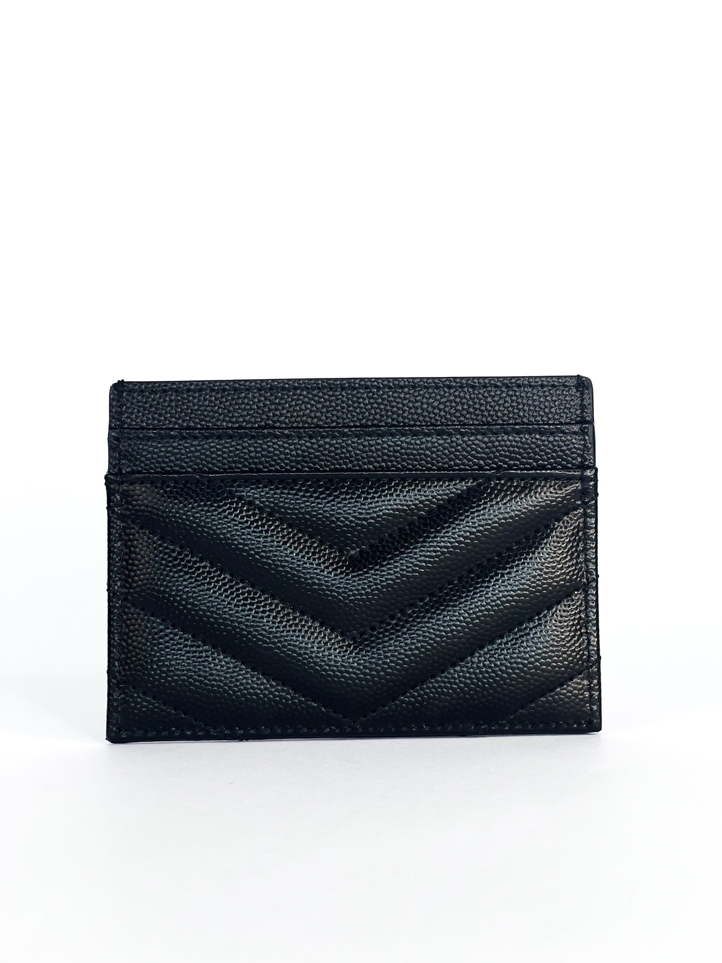 Saint Laurent Grain De Poudre Matelasse Chevron Monogram Credit Card Case Black