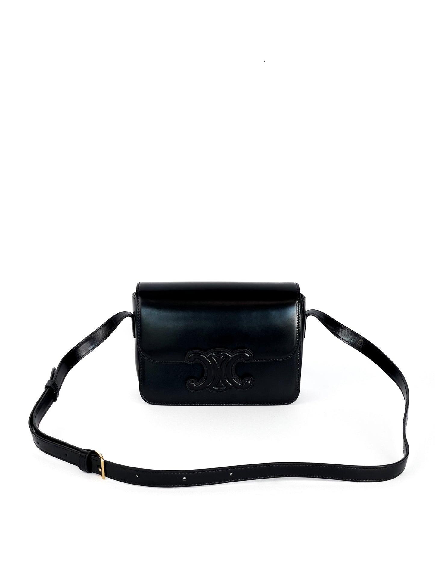 Celine Triomphe Leather Handbag In Black
