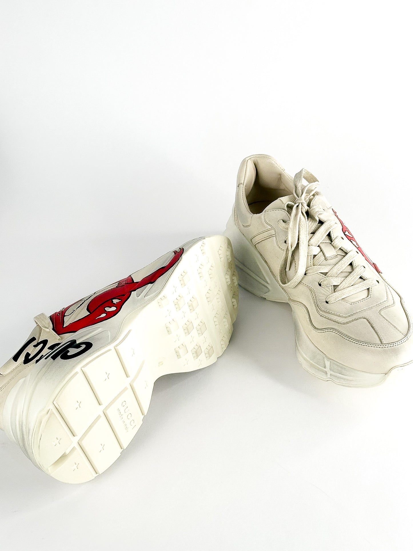 Gucci Cream Leather Rhyton Lace Up Sneakers Size 42