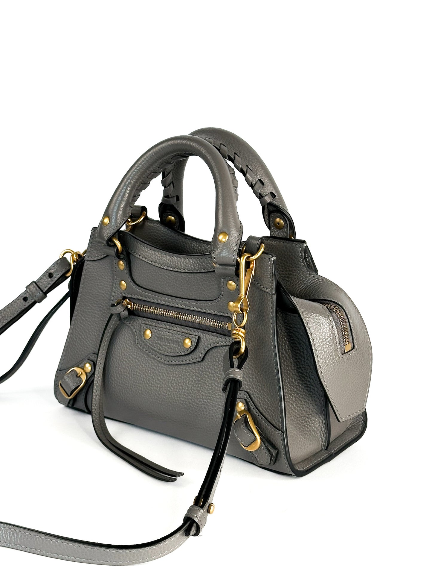 Balenciaga Grained Calfskin Neo Classic Gold Hardware Mini City Dark Grey