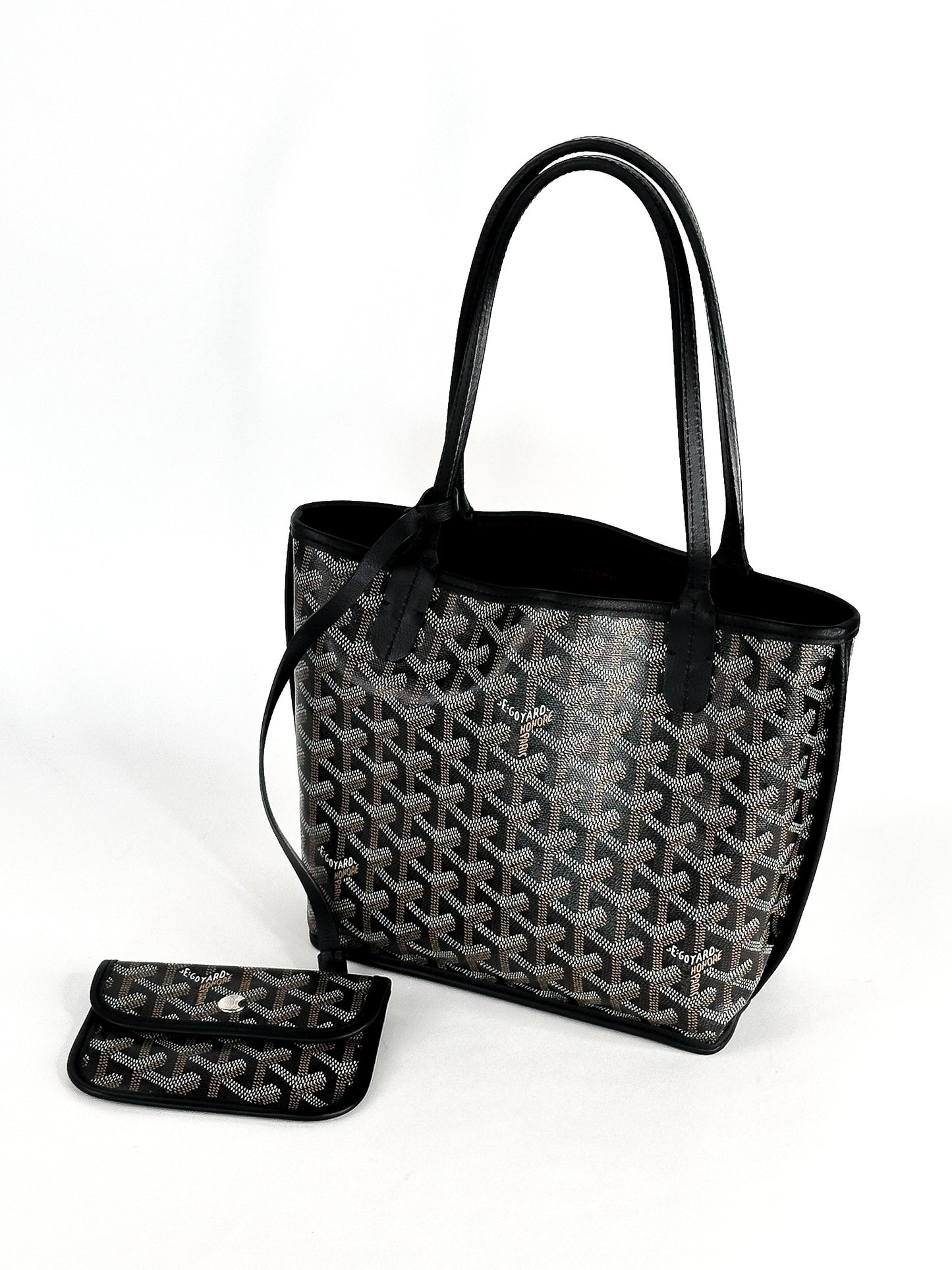 Goyard Black Goyardine Canvas Reversible Mini Anjou Tote