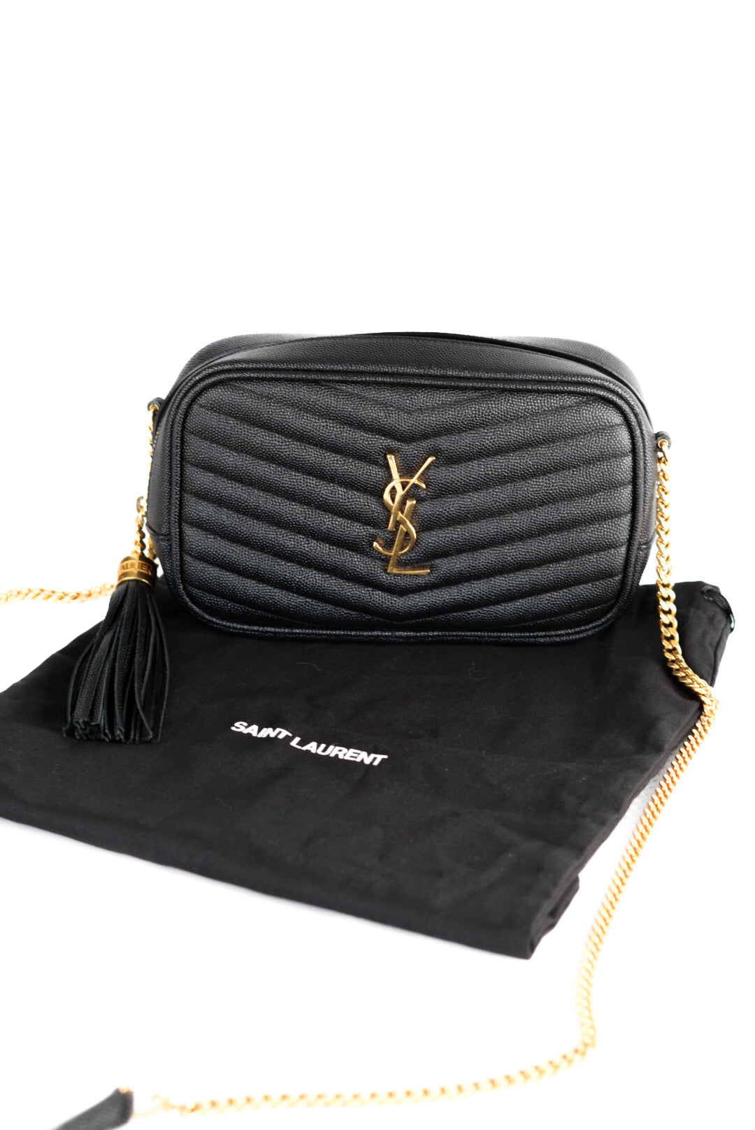 Saint Laurent Grain De Poudre Matelasse Monogram Mini Lou Camera Bag Black