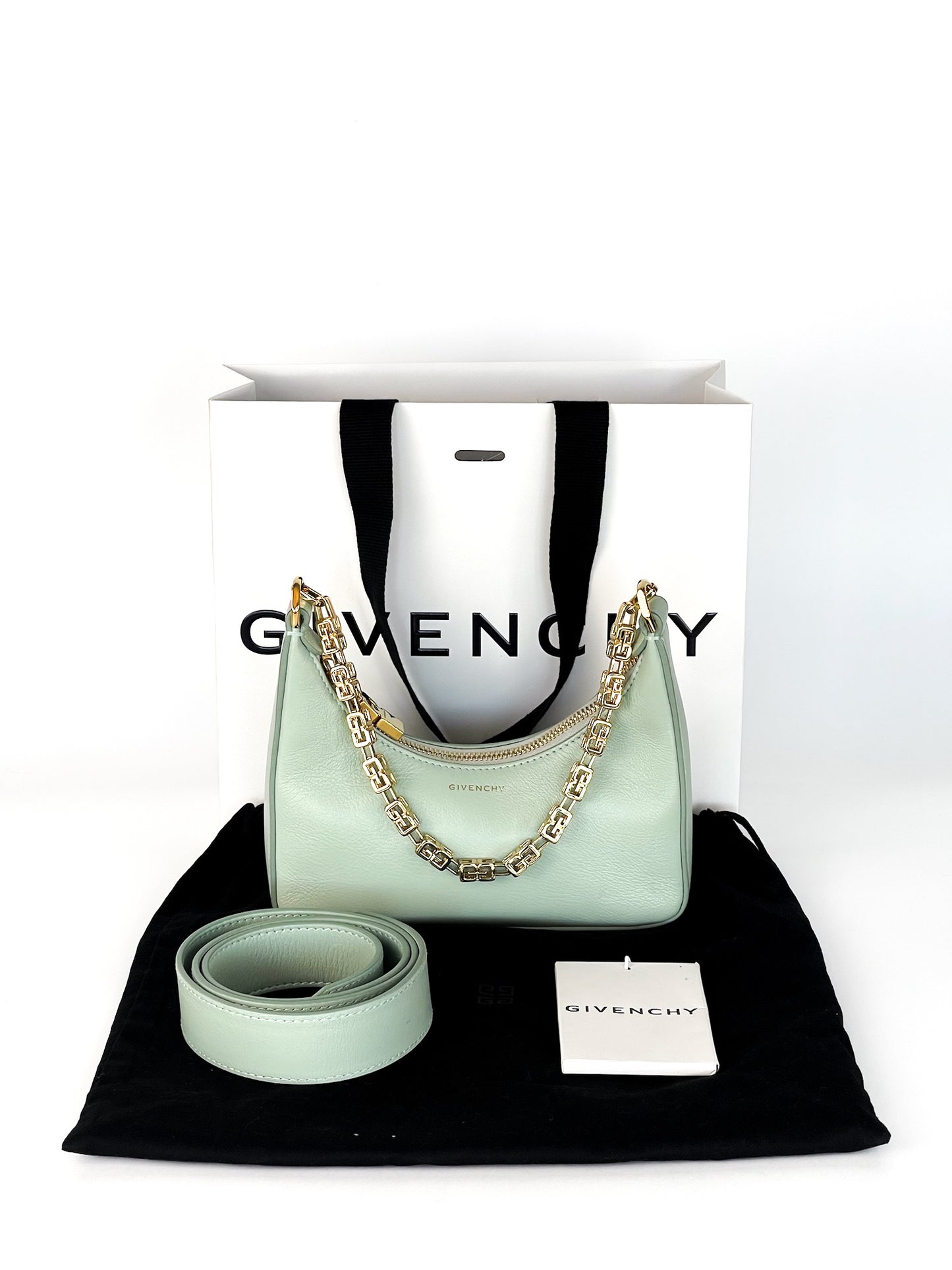 Givenchy Smooth Calfskin Mini Moon Cut Out Shoulder Bag Celadon