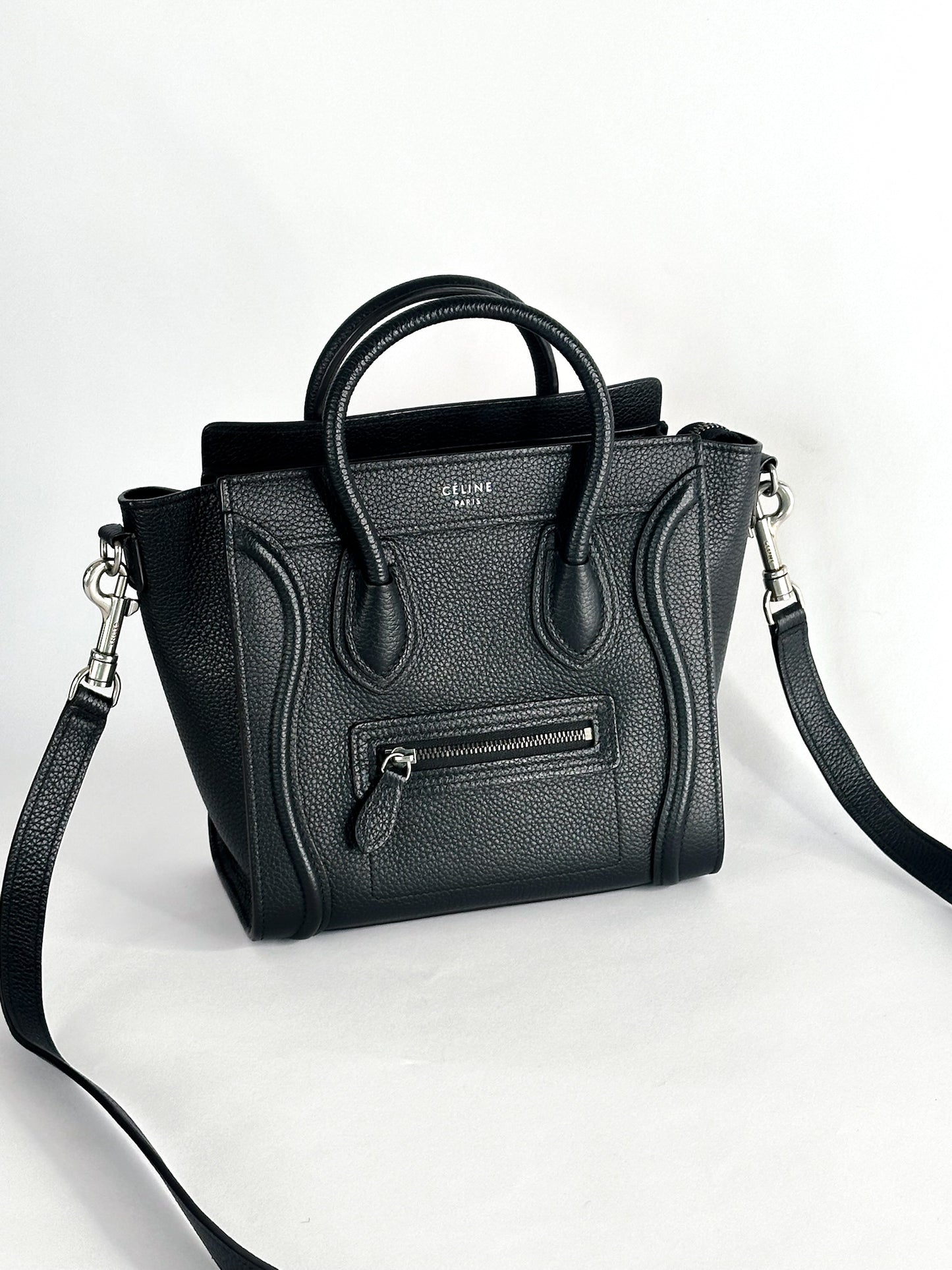 Celine Nano Luggage Bag In Drummed Calfskin Leather