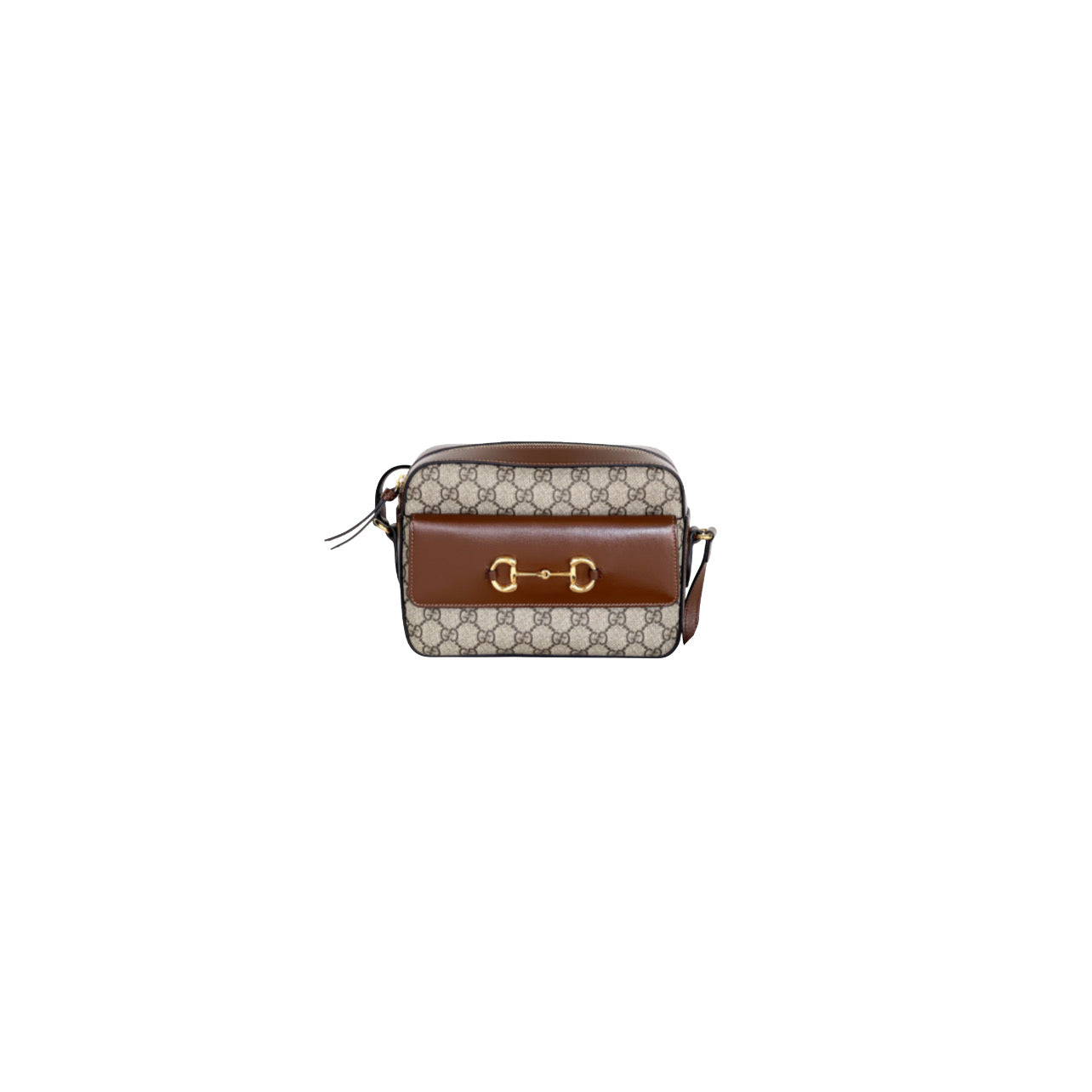 Gucci Small Horsebit Beige/Brown GG Supreme Canvas and Leather Shoulder Bag