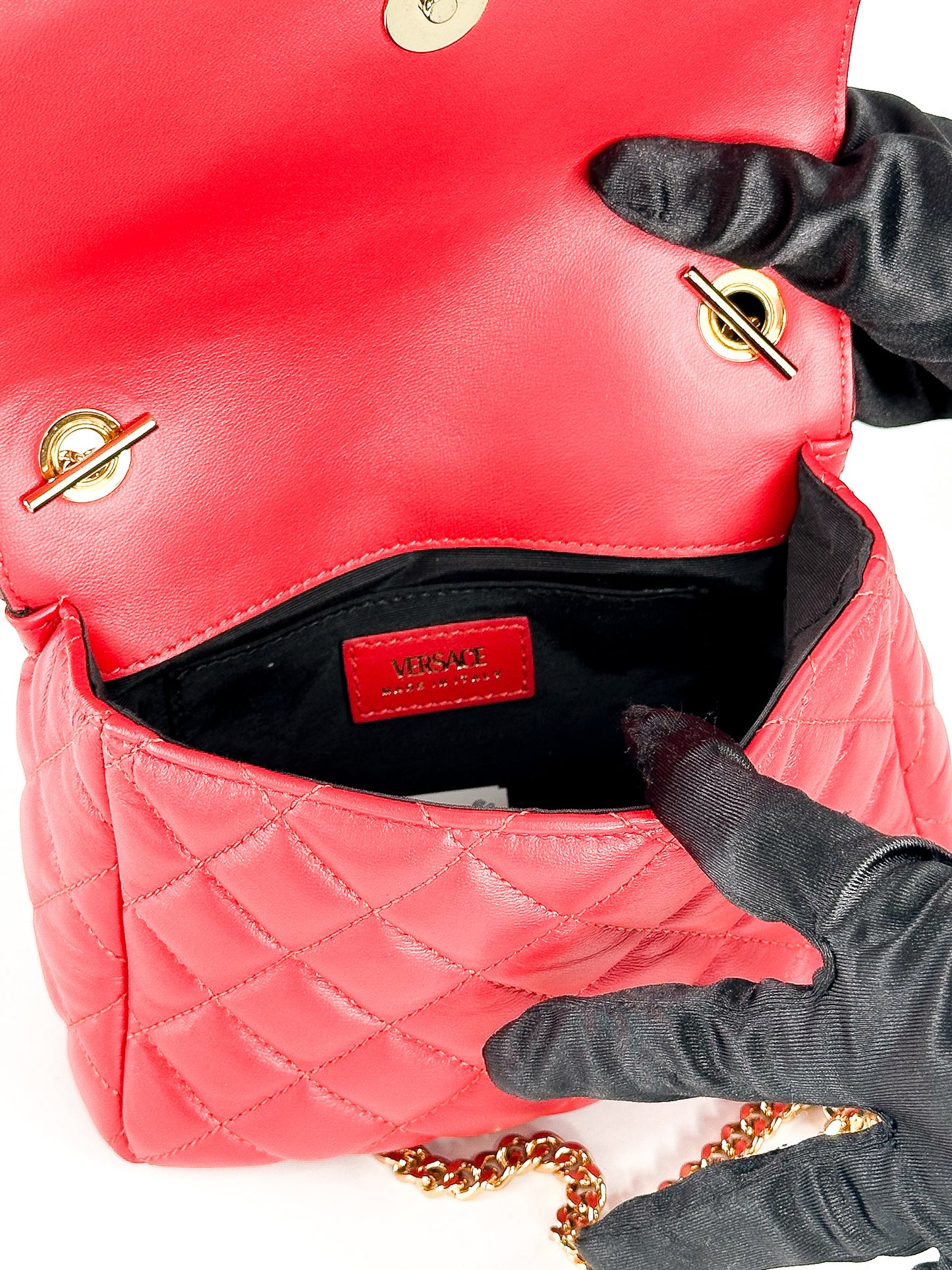 Versace Quilted Leather Red Medusa Head Small Flap Crossbody