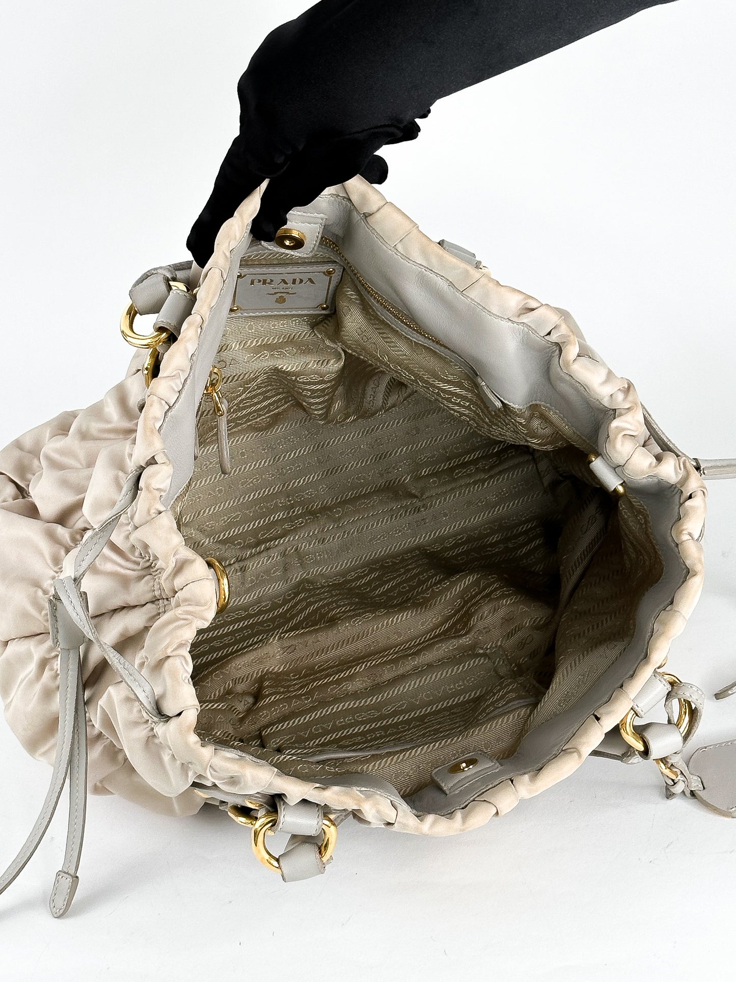 Prada Tessuto Gaufre Alluminio Two Way Bag Gold Hardware