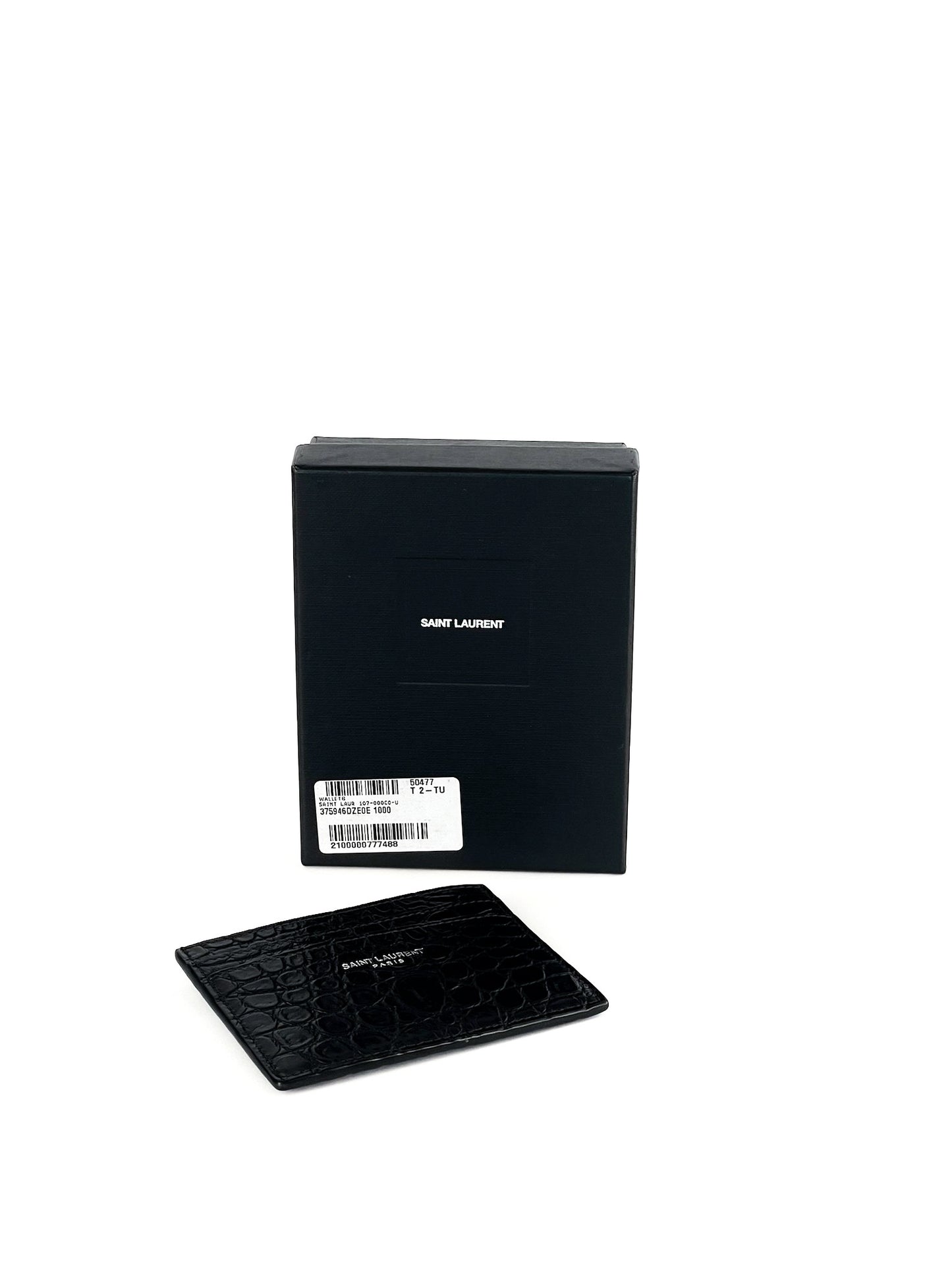 Saint Laurent Calfskin Crocodile Embossed Card Case Black