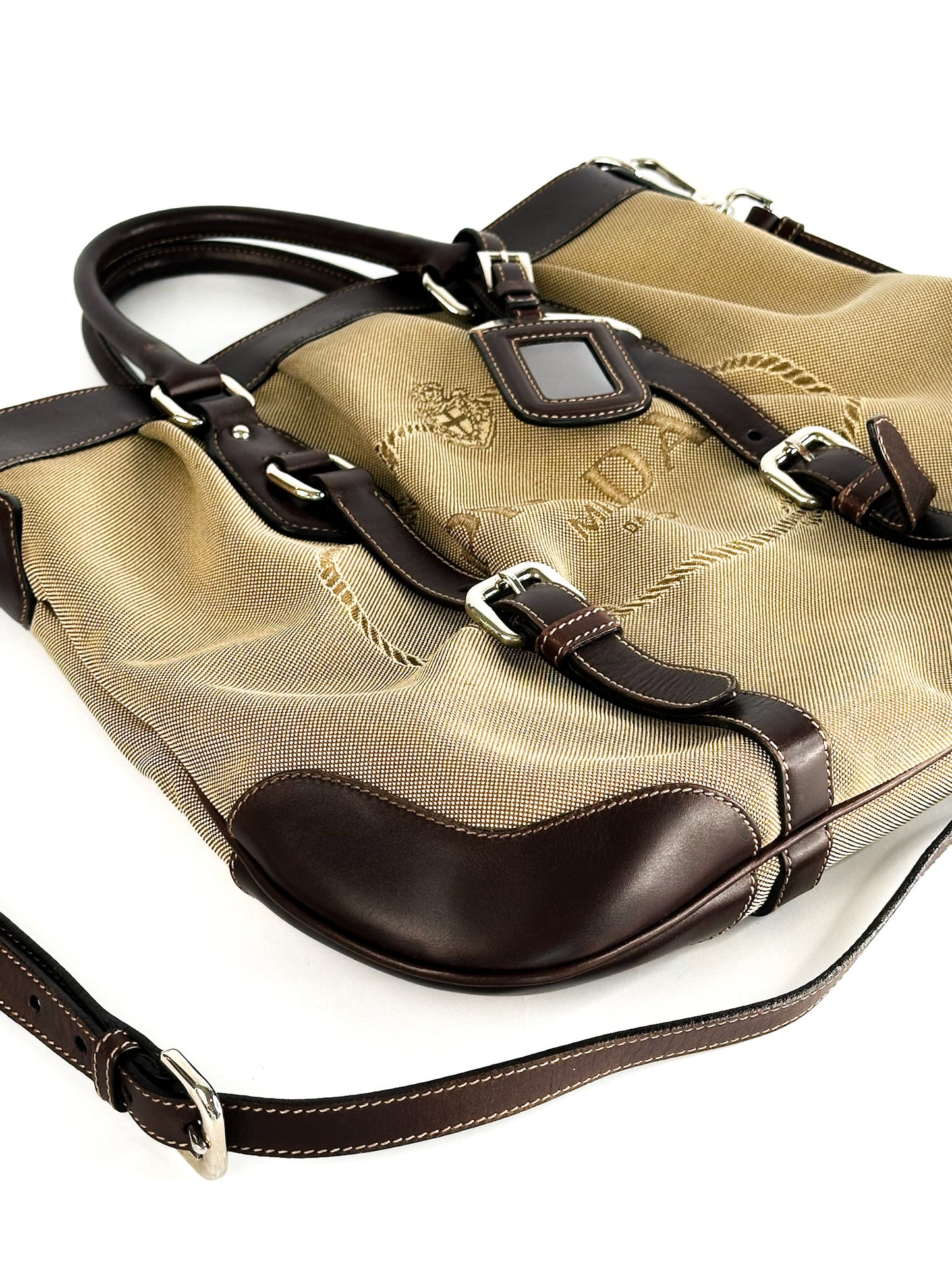 Prada Jacquard Two Way Tote Shoulder Bag