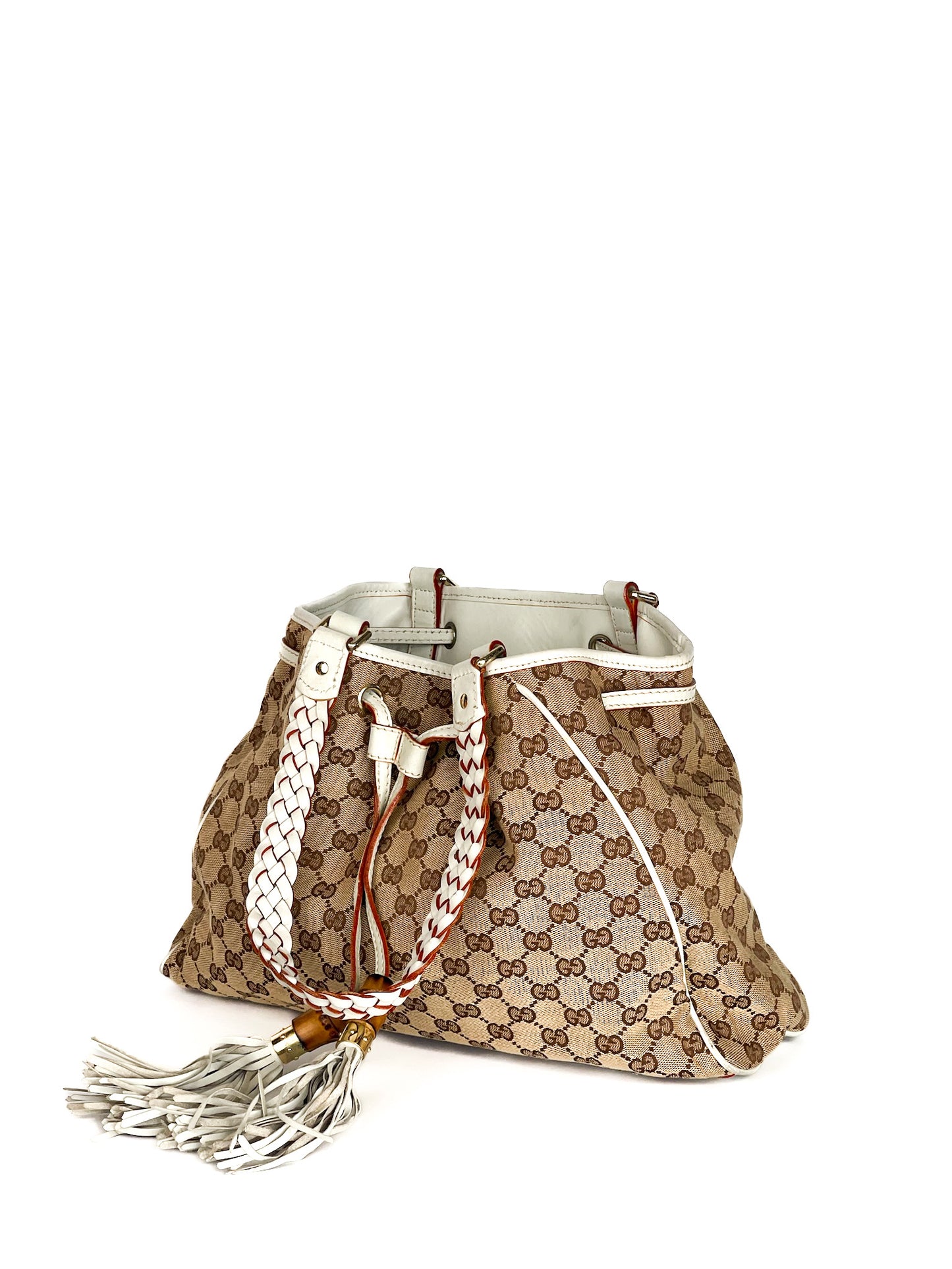 Gucci Monogram Peggy Braided Tote Off White
