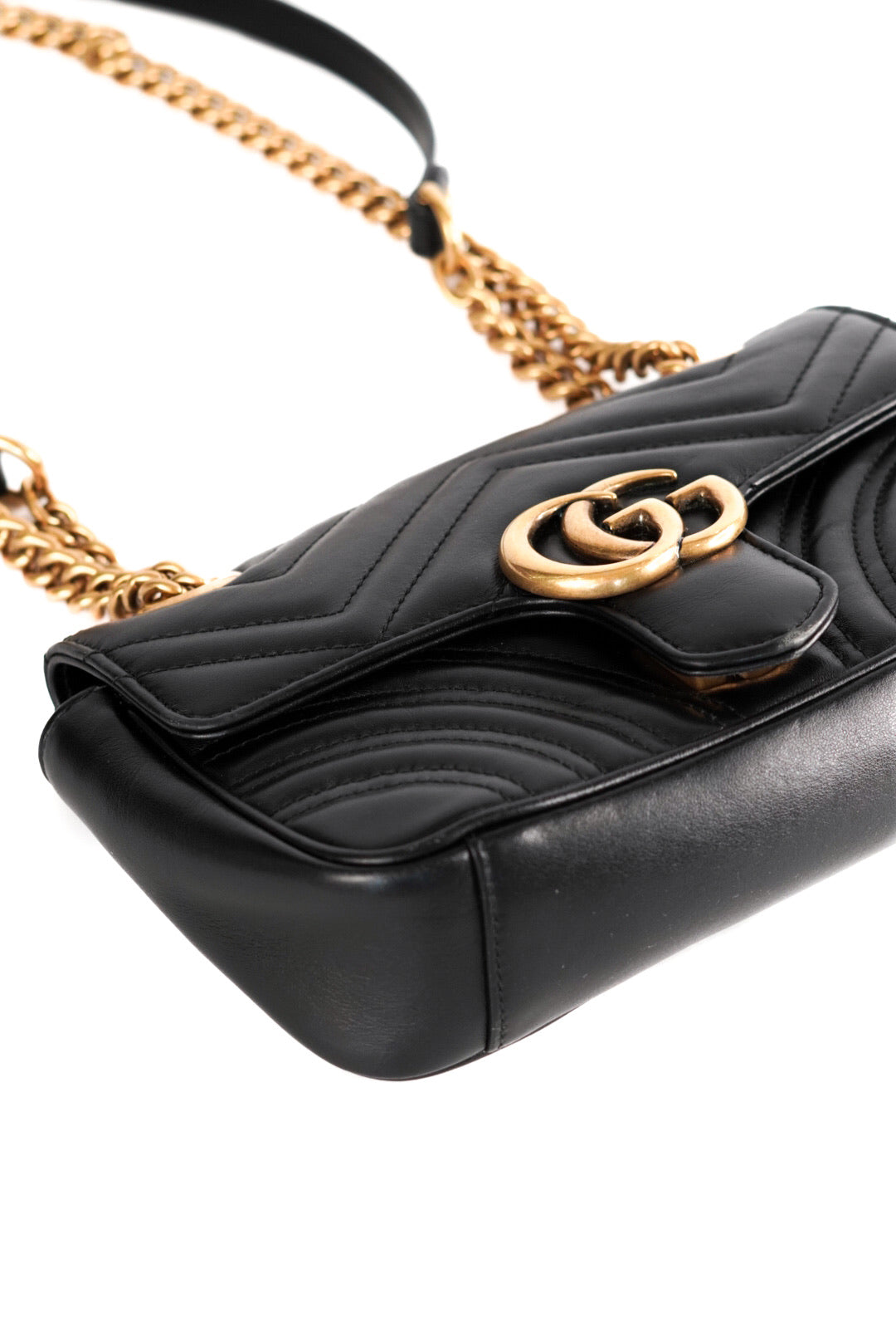 Gucci Calfskin Matelasse Mini GG Marmont Shoulder Bag Black