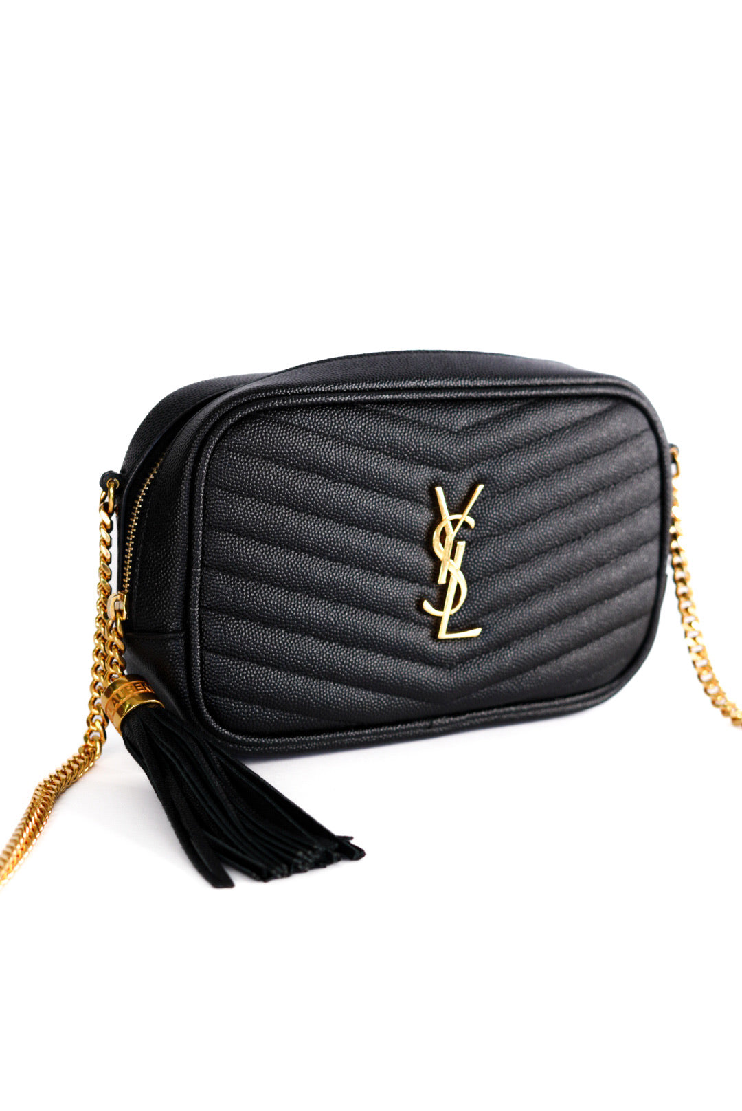 Saint Laurent Grain De Poudre Matelasse Monogram Mini Lou Camera Bag Black