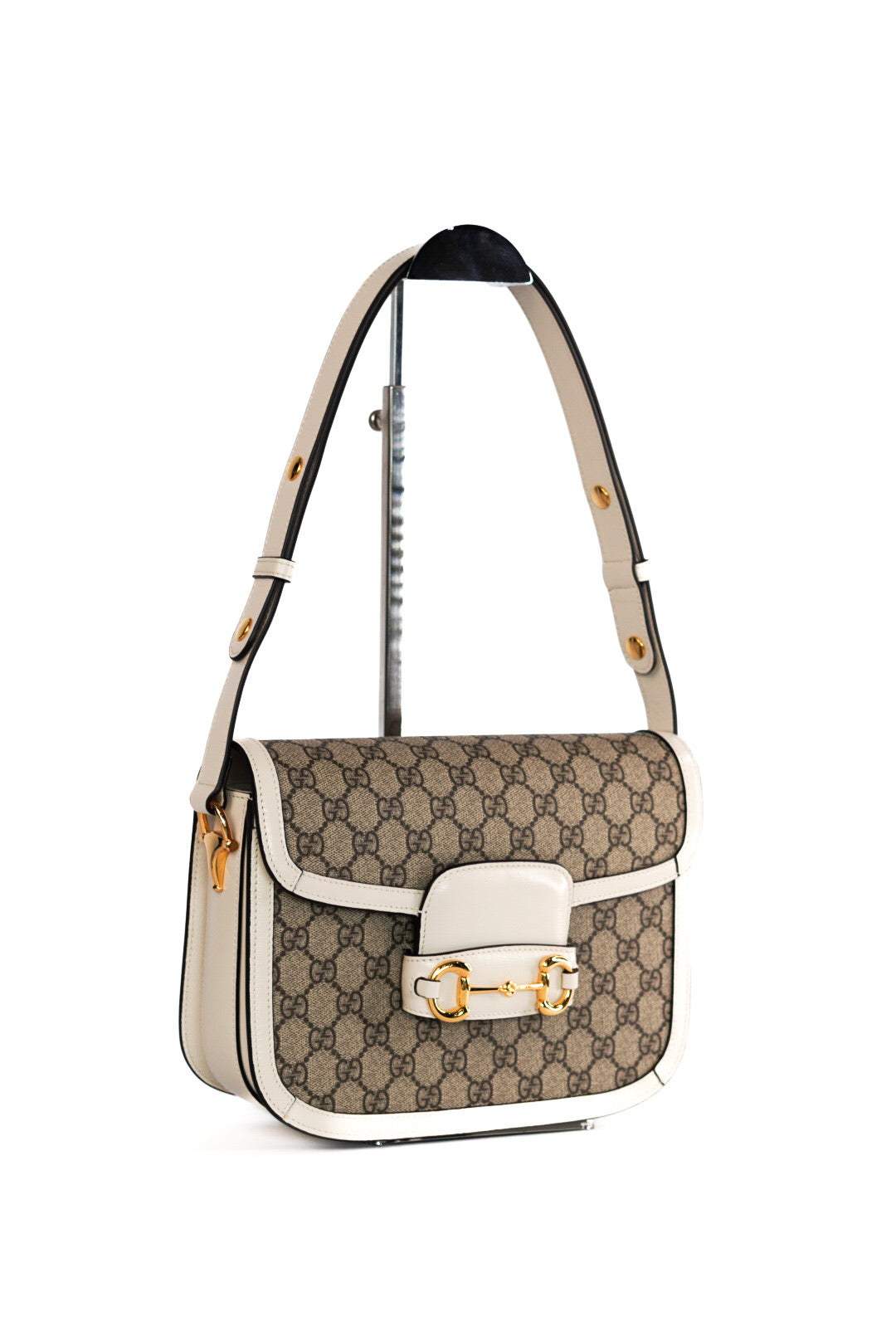 Gucci Beige/Off White GG Supreme Canvas and Leather Medium Horsebit 1955 Shoulder Bag