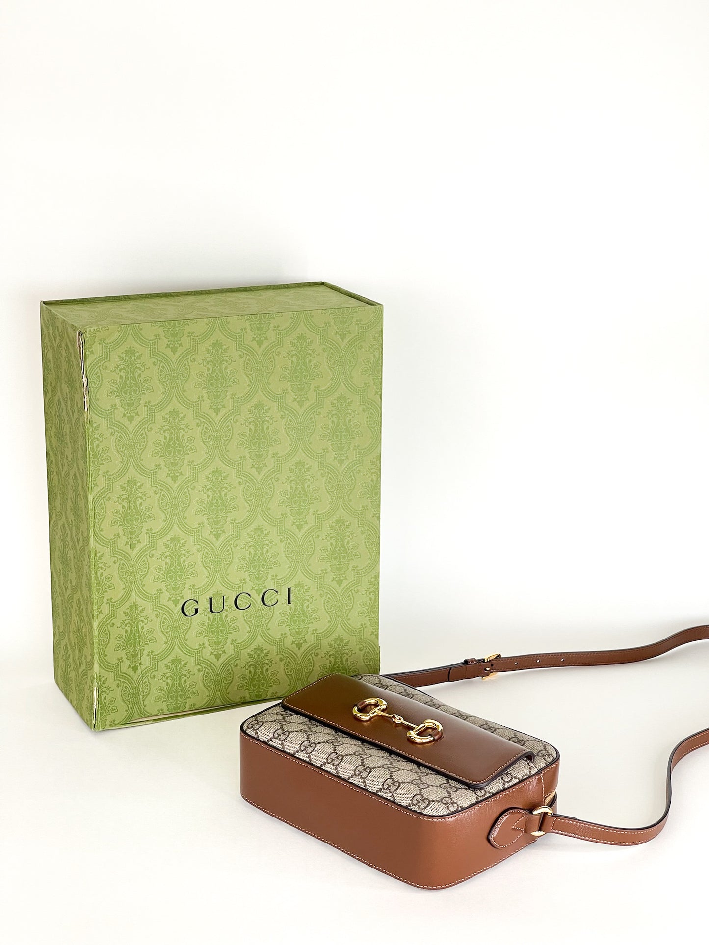 Gucci Small Horsebit Beige/Brown GG Supreme Canvas and Leather Shoulder Bag