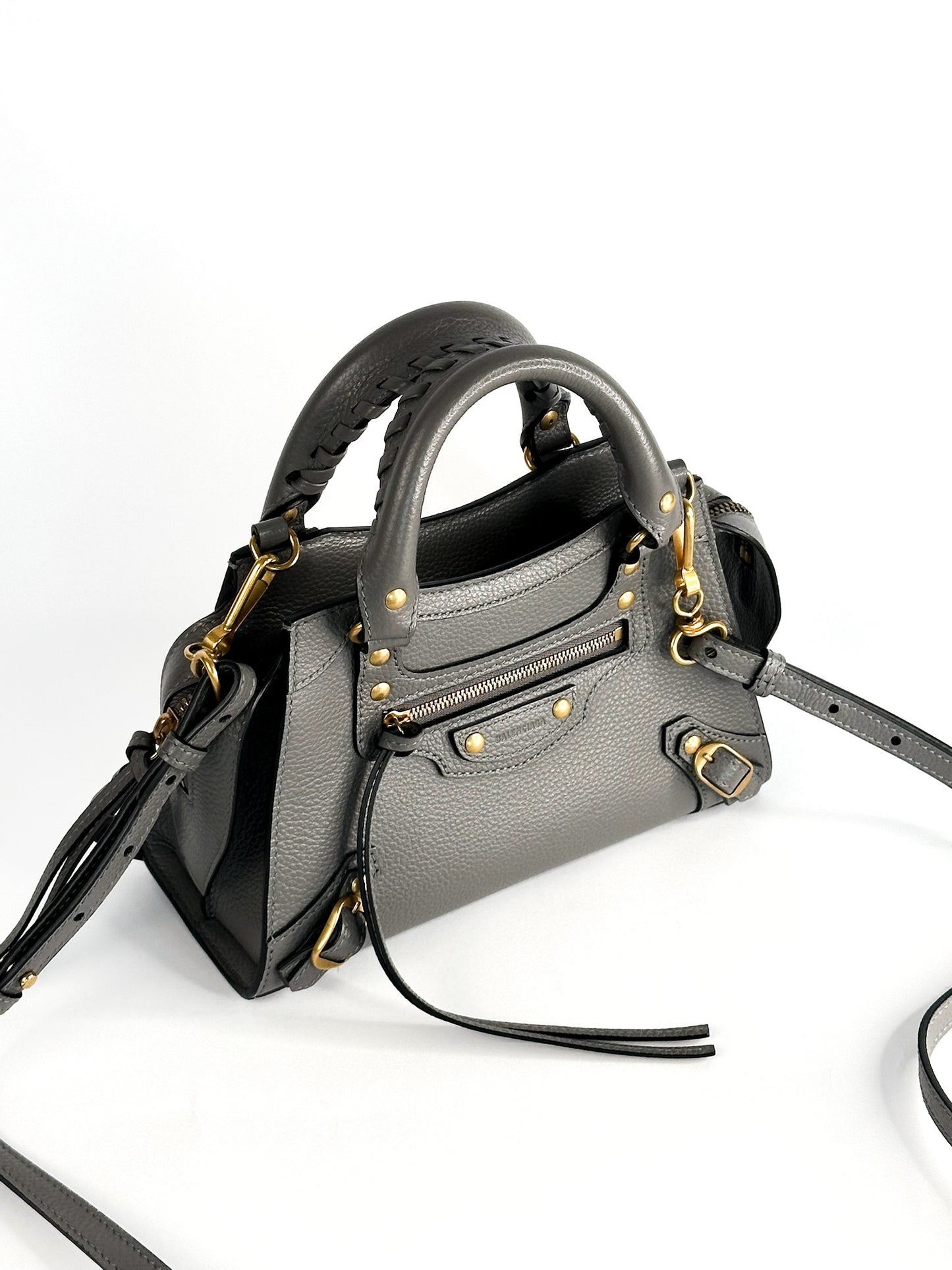 Balenciaga Grained Calfskin Neo Classic Gold Hardware Mini City Dark Grey