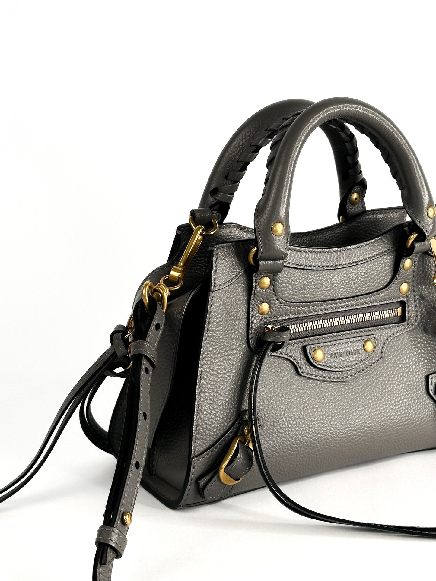 Balenciaga Grained Calfskin Neo Classic Gold Hardware Mini City Dark Grey