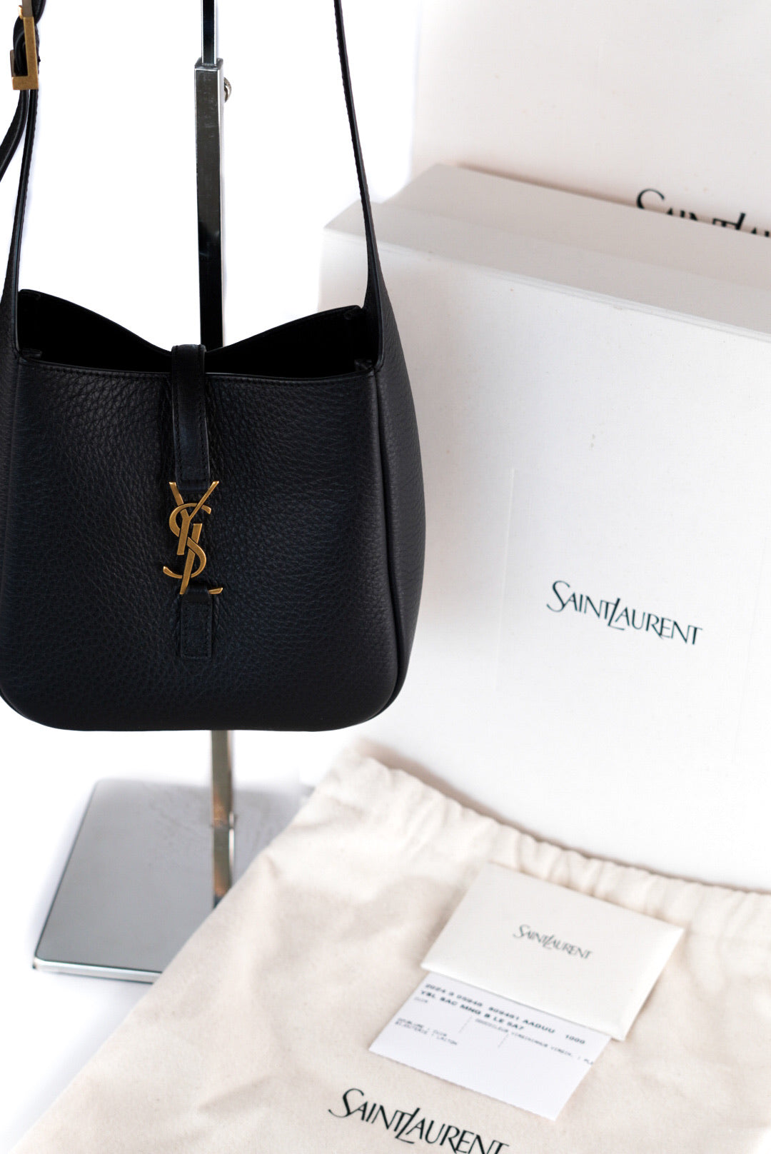 Saint Laurent Grained Calfskin Baby Le 5 A 7 Supple Hobo Black