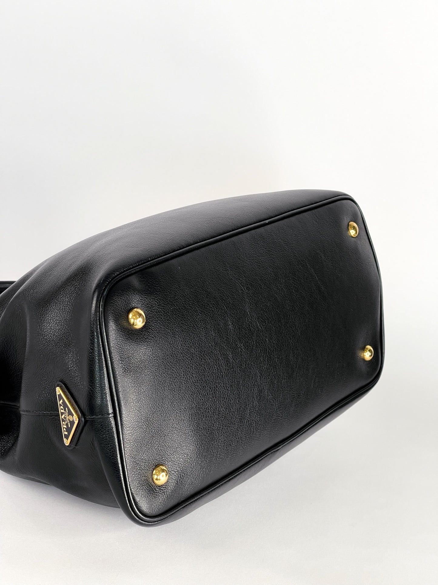 Prada Glace Calfskin Embossed Logo Tote Black