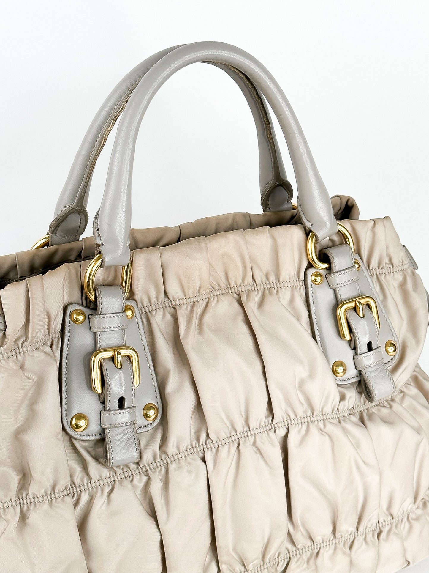Prada Tessuto Gaufre Alluminio Two Way Bag Gold Hardware