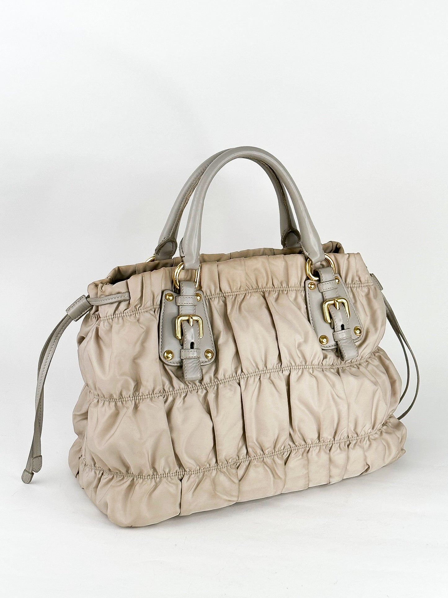 Prada Tessuto Gaufre Alluminio Two Way Bag Gold Hardware