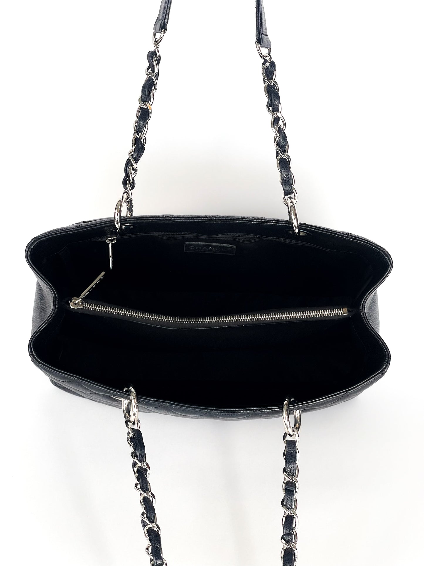 Chanel Grand Shopping Tote (GST) Black Quilted Caviar Leather Silver Hardware
