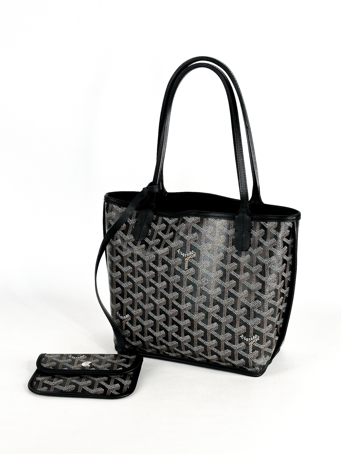 Goyard Black Goyardine Canvas Reversible Mini Anjou Tote