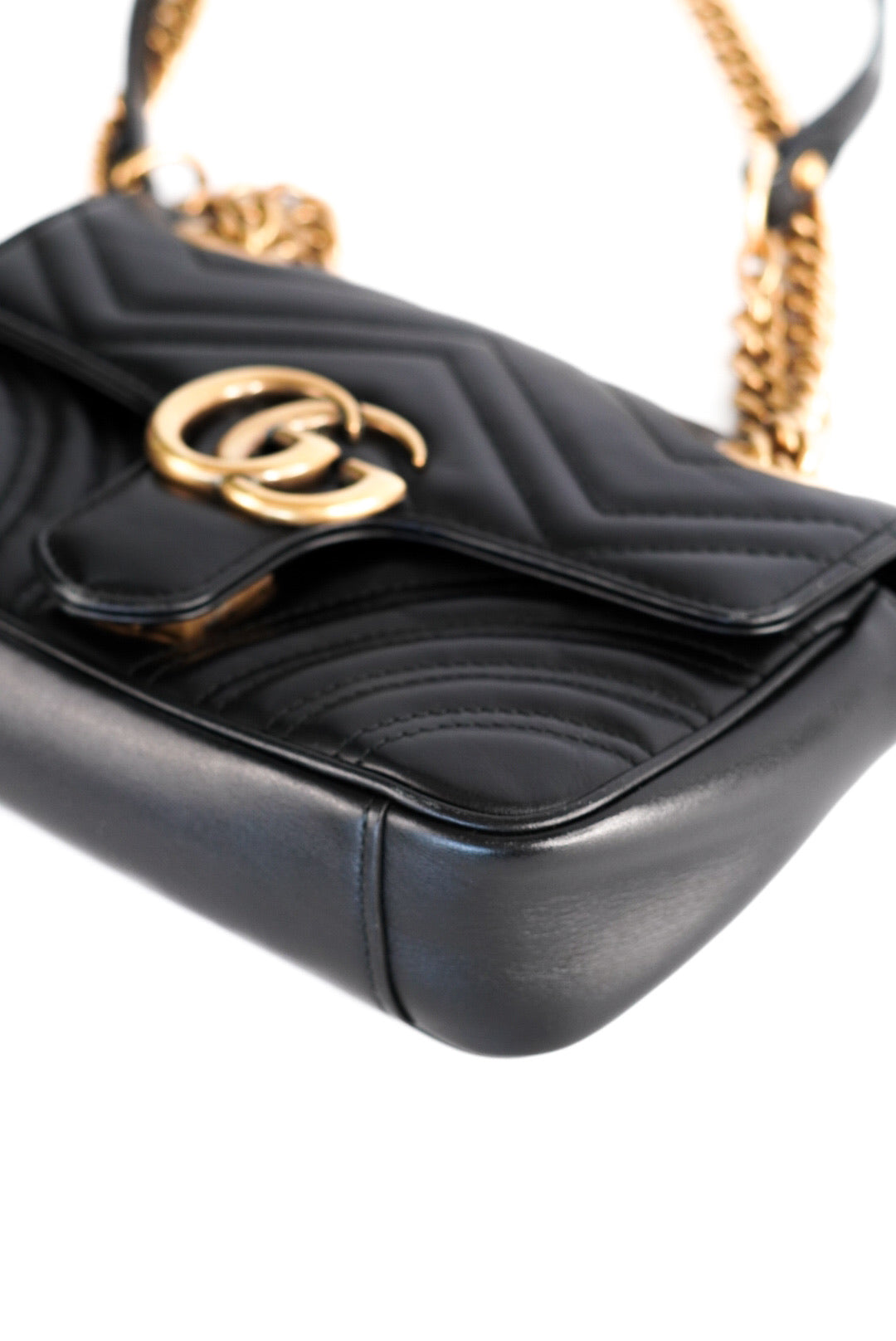 Gucci Calfskin Matelasse Mini GG Marmont Shoulder Bag Black
