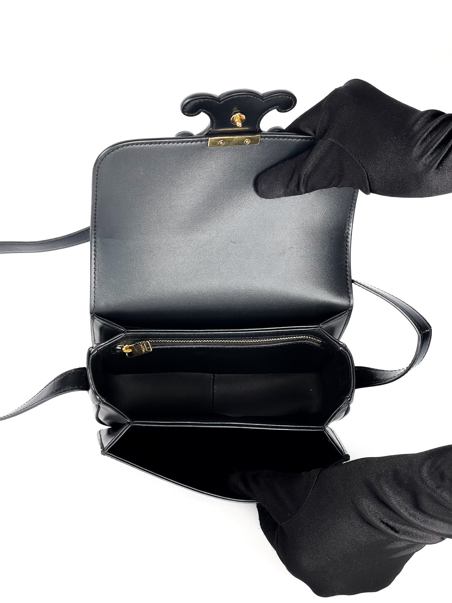 Celine Triomphe Leather Handbag In Black