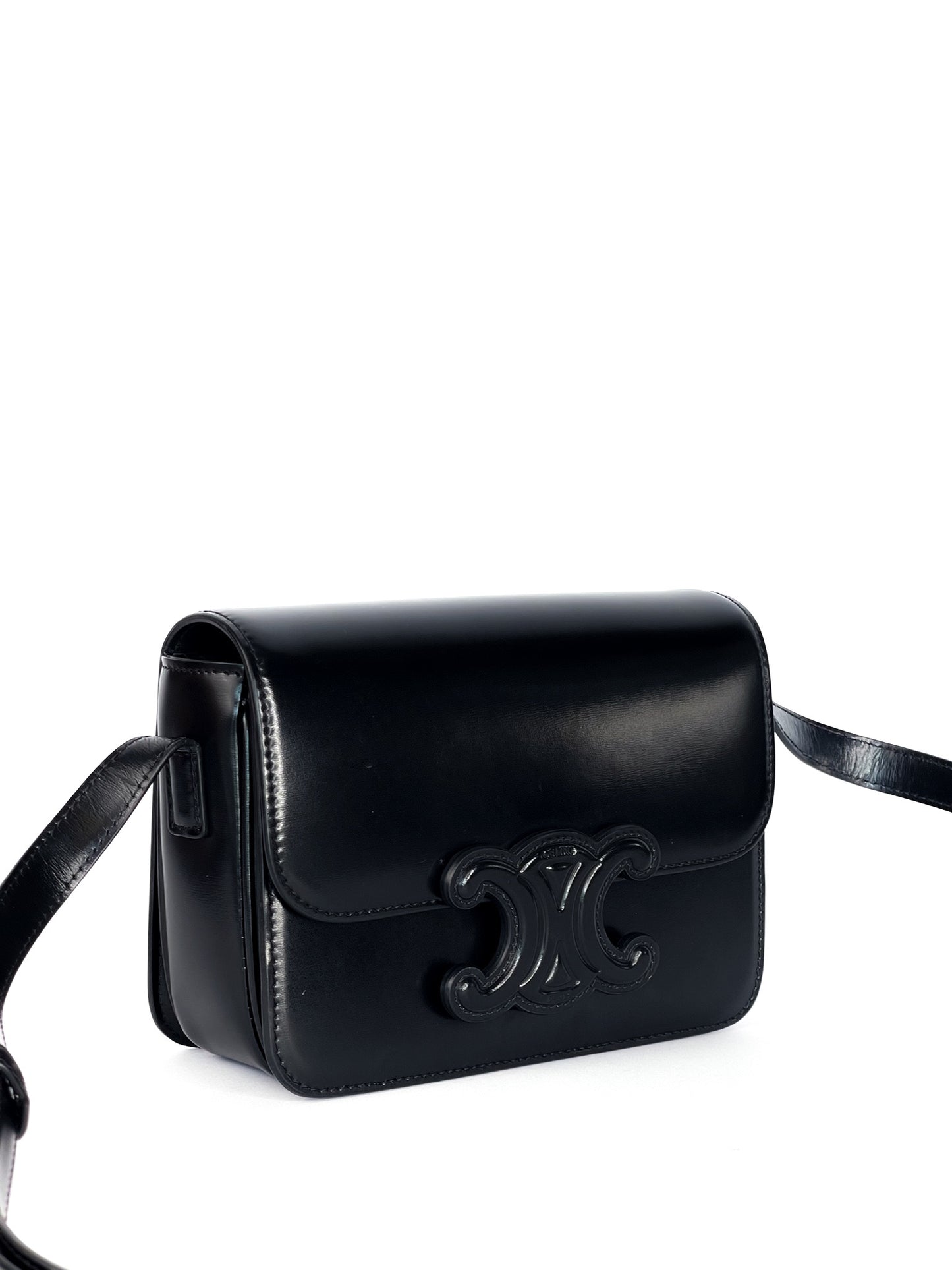 Celine Triomphe Leather Handbag In Black