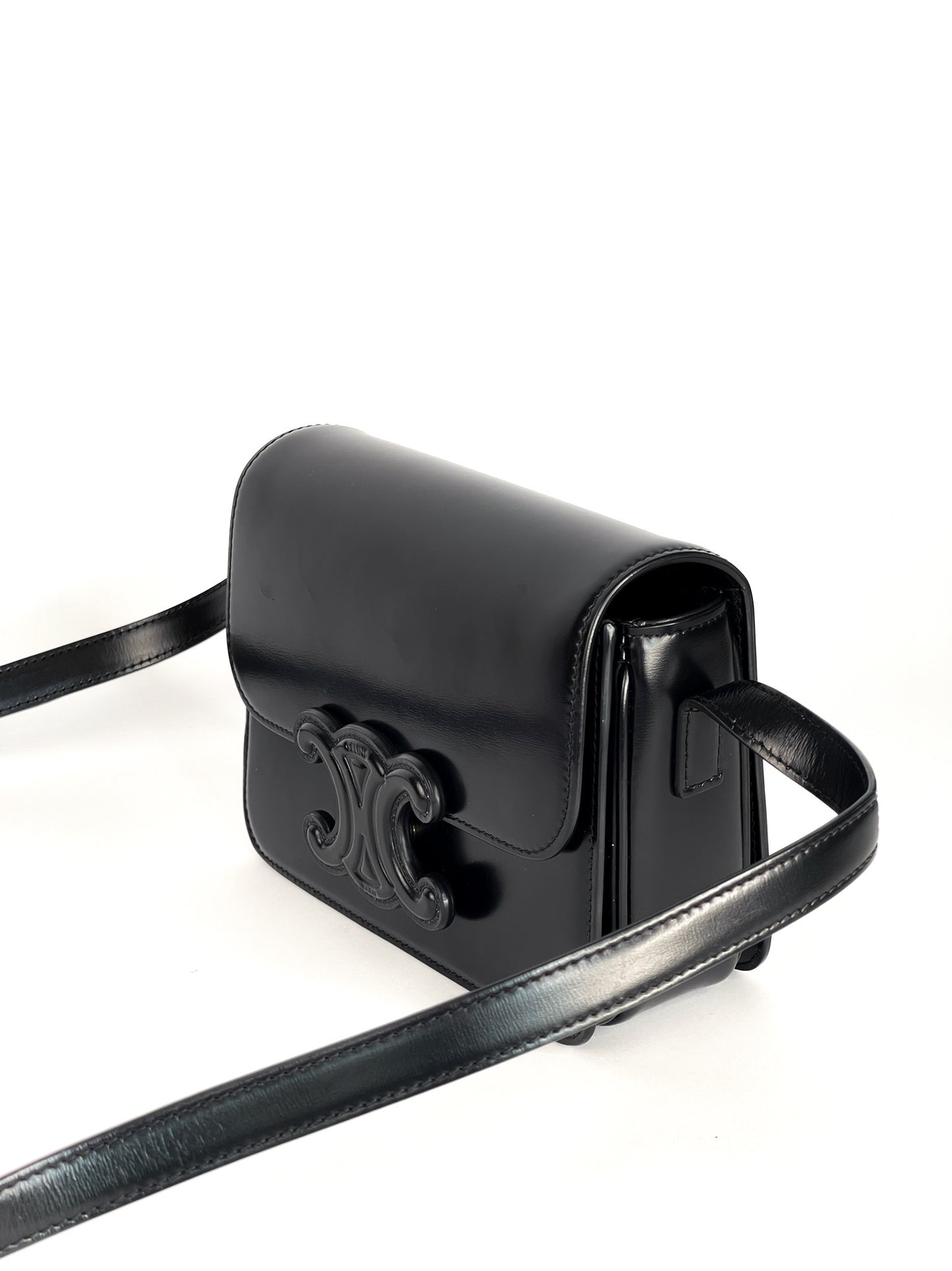Celine Triomphe Leather Handbag In Black
