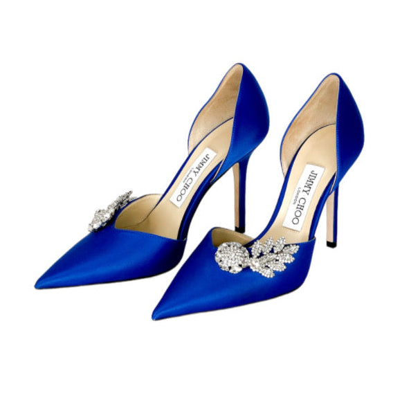 Jimmy Choo Blue Satin Crystal Embellished D'ORSAY Heels Pump Size