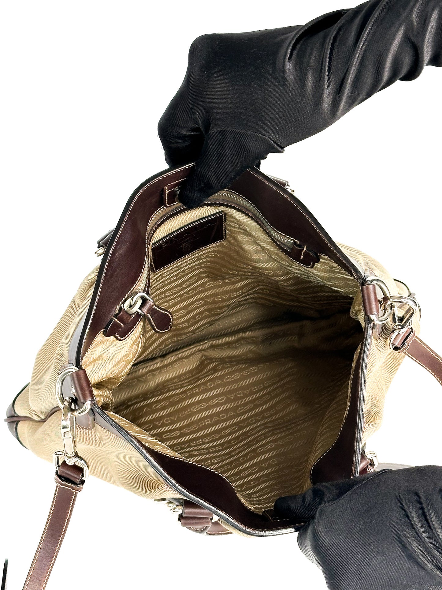 Prada Jacquard Two Way Tote Shoulder Bag
