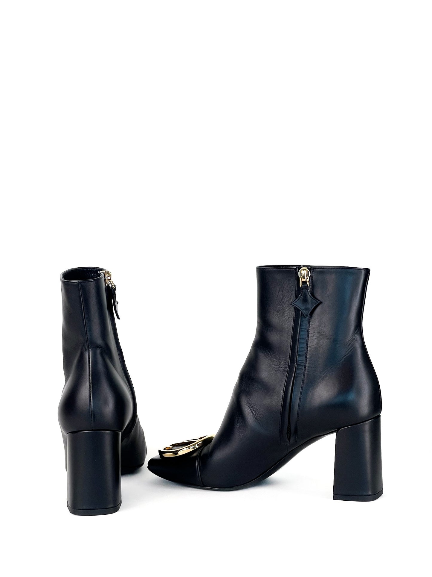 Louis Vuitton Black Leather Madeleine Block Heel Ankle Boots Size 36