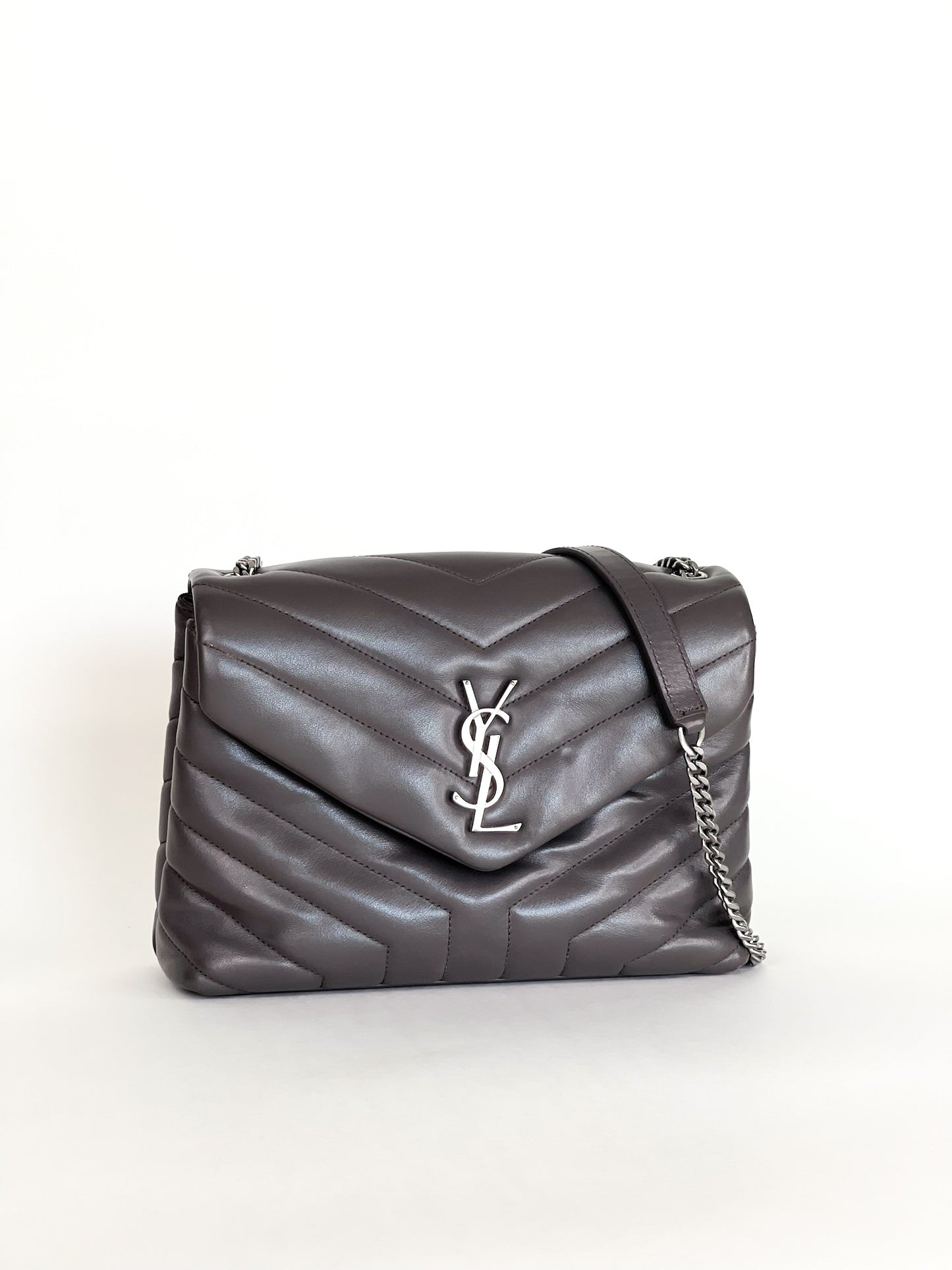 Saint Laurent Loulou Shoulder Bag Dark Grey Quilted Leather Small