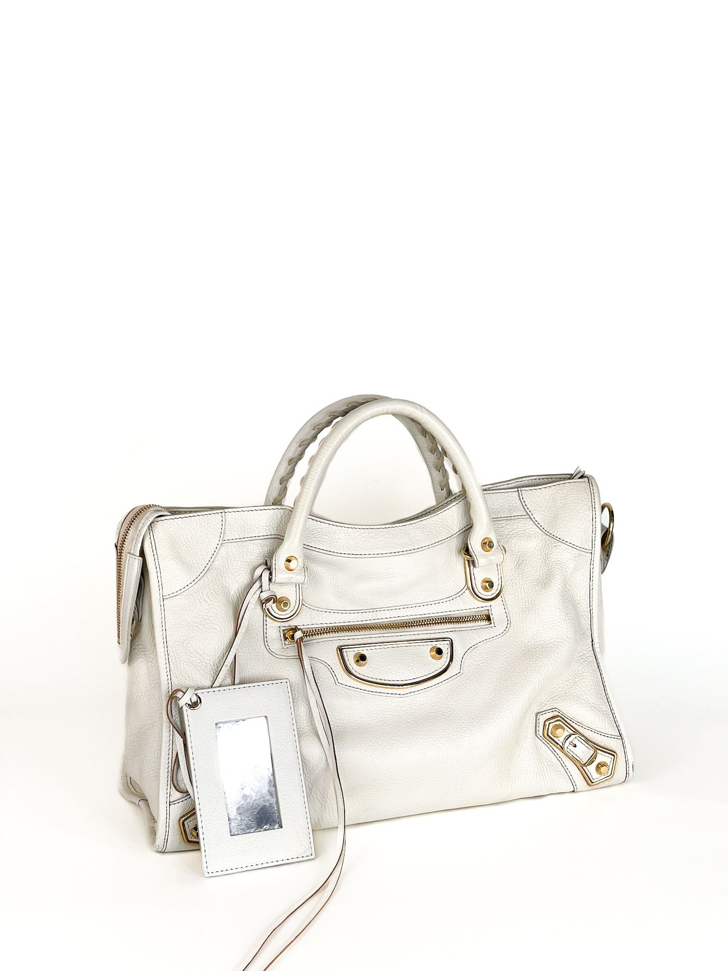 Balenciaga Chevre Gold Metallic Edge Hardware City White