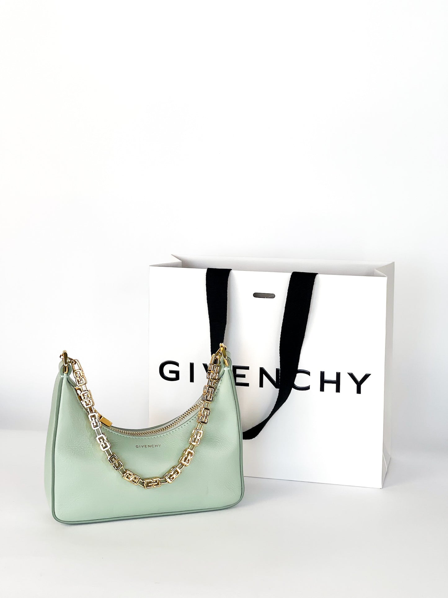 Givenchy Smooth Calfskin Mini Moon Cut Out Shoulder Bag Celadon