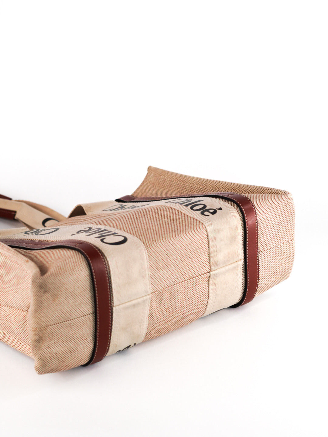 Chloe Beige/Brown Canvas and Leather Medium Woody Tote