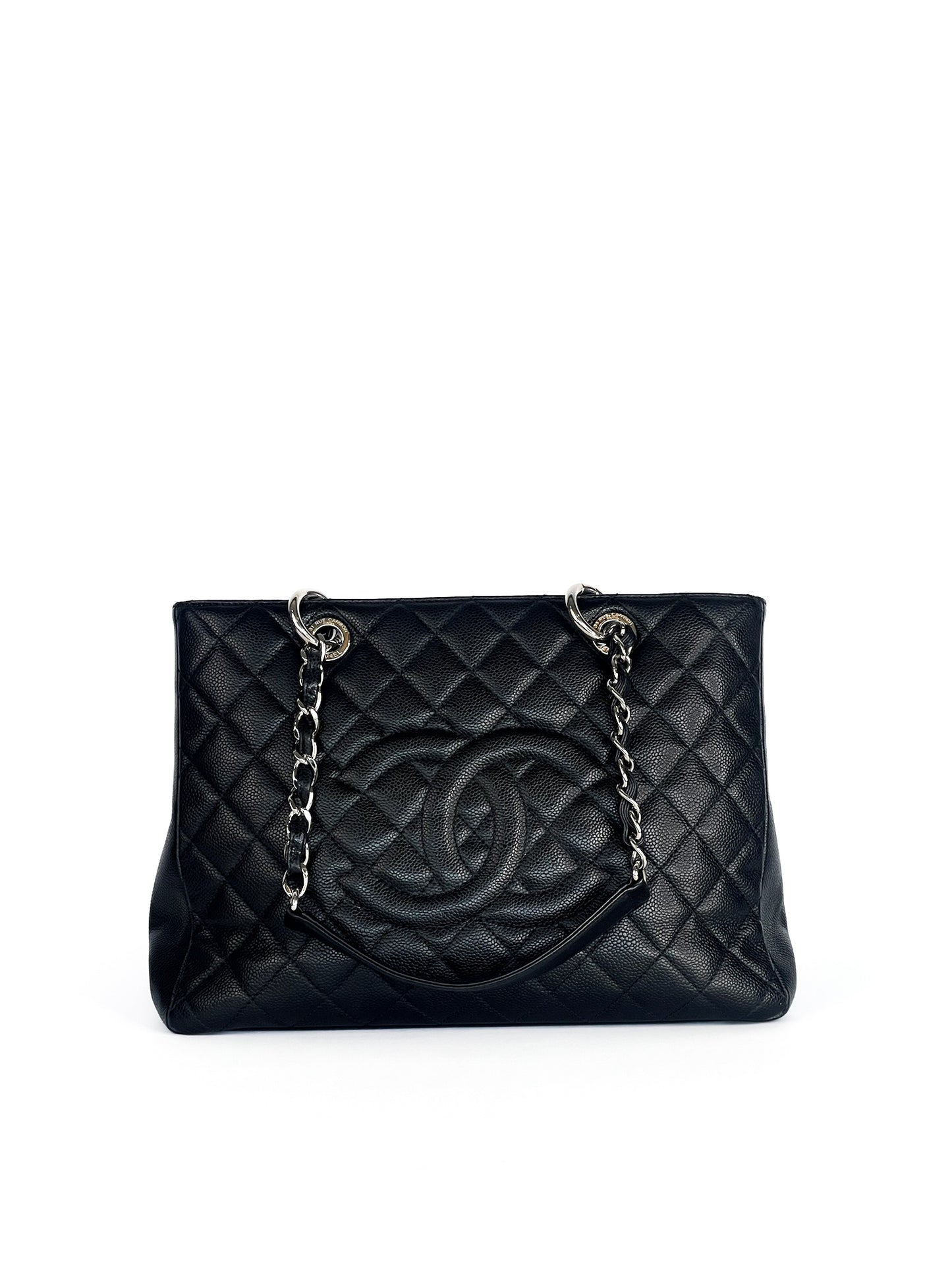 Chanel Grand Shopping Tote (GST) Black Quilted Caviar Leather Silver Hardware