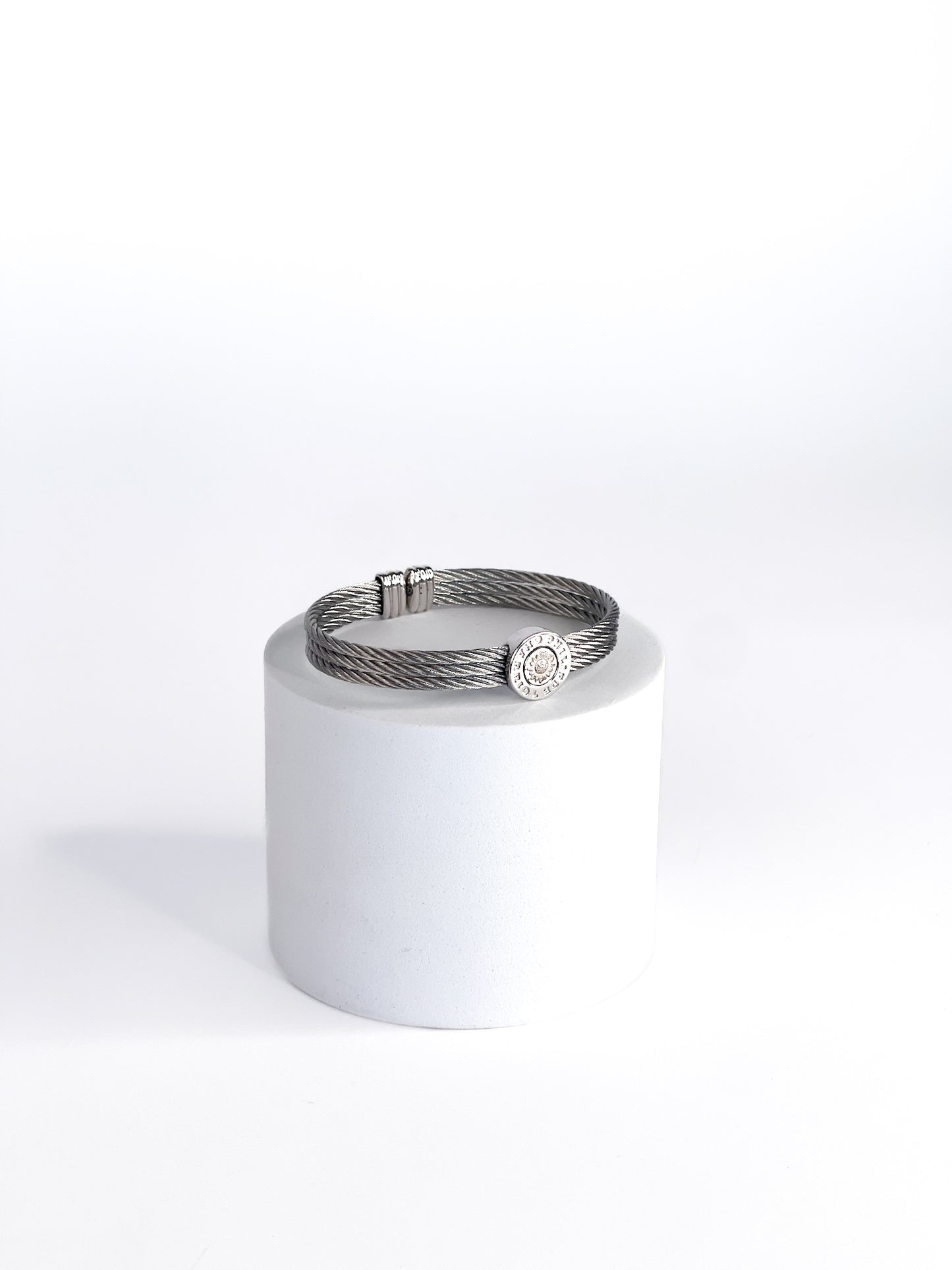 Philippe Charriol Stainless Steel Three Cables Round Logo Bangle Bracelet