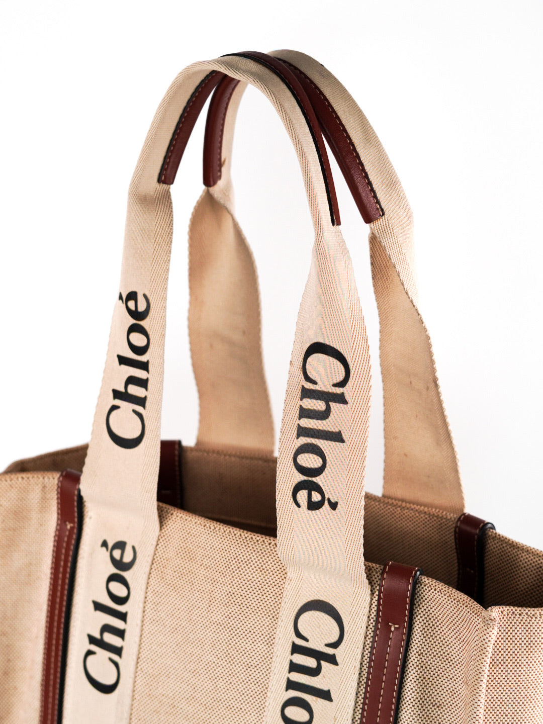 Chloe Beige/Brown Canvas and Leather Medium Woody Tote