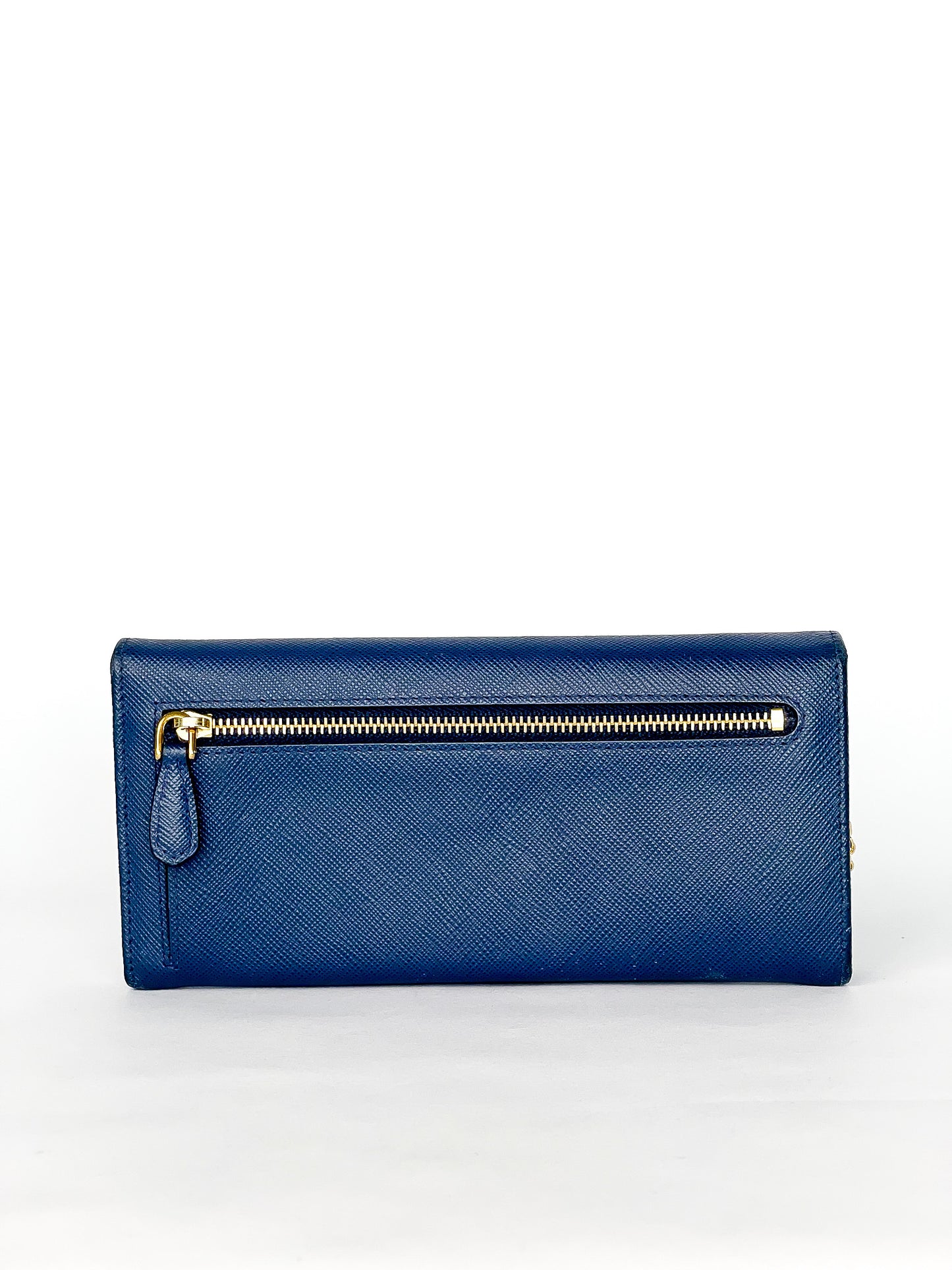 Prada Saffiano Long Wallet Blue