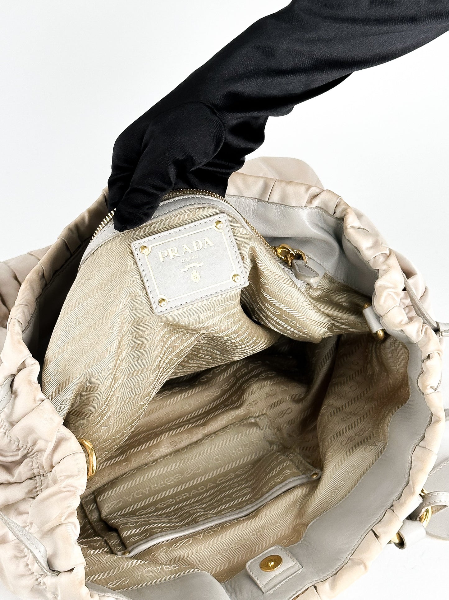 Prada Tessuto Gaufre Alluminio Two Way Bag Gold Hardware