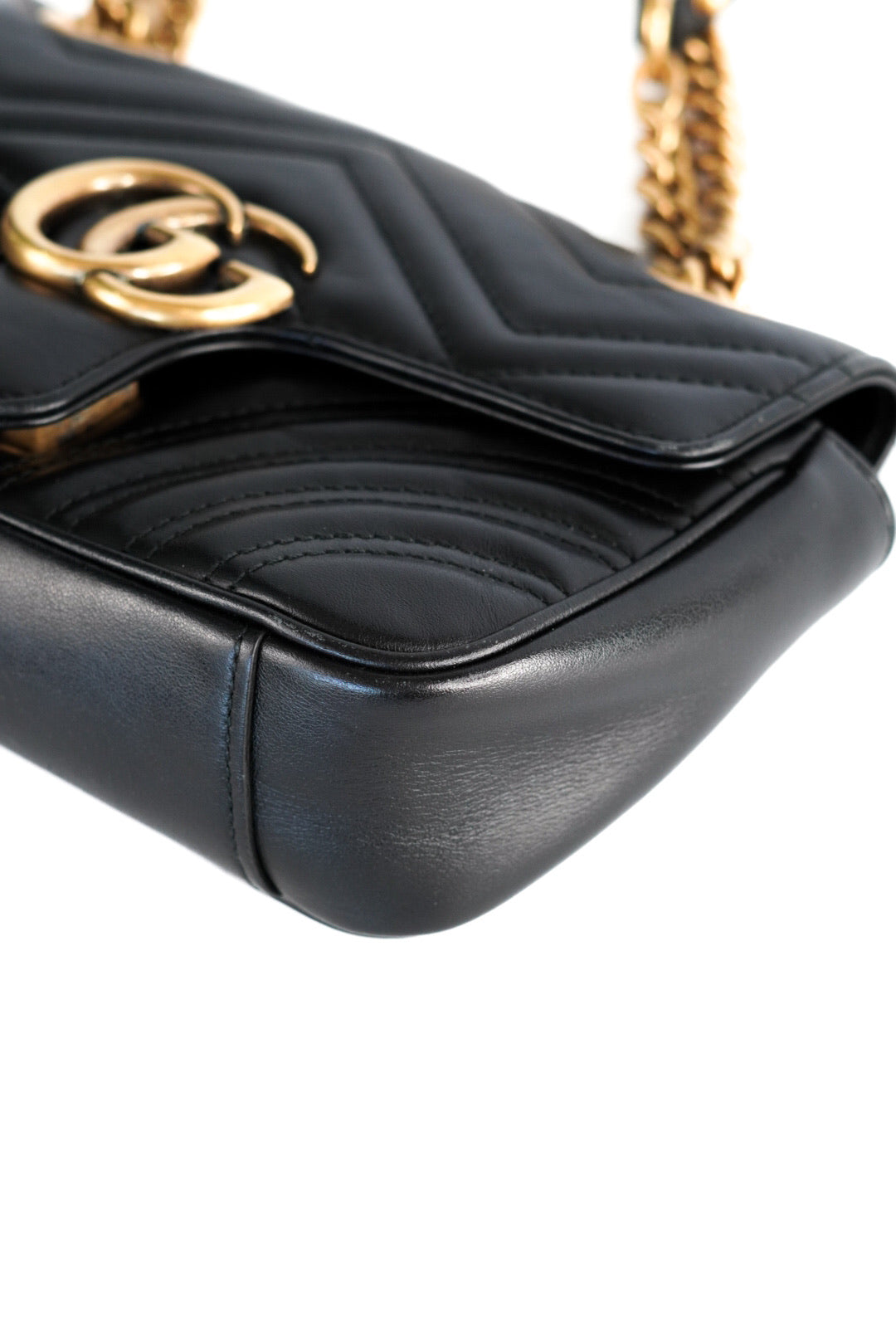 Gucci Calfskin Matelasse Mini GG Marmont Shoulder Bag Black